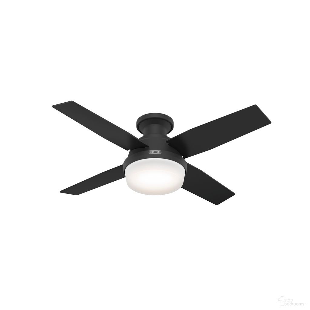 The appearance of Dempsey 44 Inch Low Profile Ceiling Fan with LED Light Kit and Handheld Remote In Matte Black designed by Hunter Fan in the modern / contemporary interior design. This matte black piece of furniture was selected by 1StopBedrooms from Dempsey Collection to add a touch of cosiness and style into your home. Sku: 52390. Material: MDF.