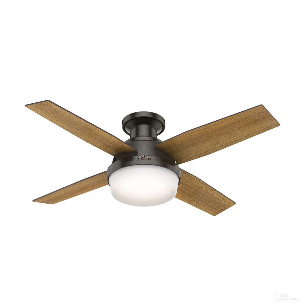 Dempsey 44 Inch Low Profile Ceiling Fan with LED Light Kit and Handheld Remote In Noble Bronze and Mid Century Walnut