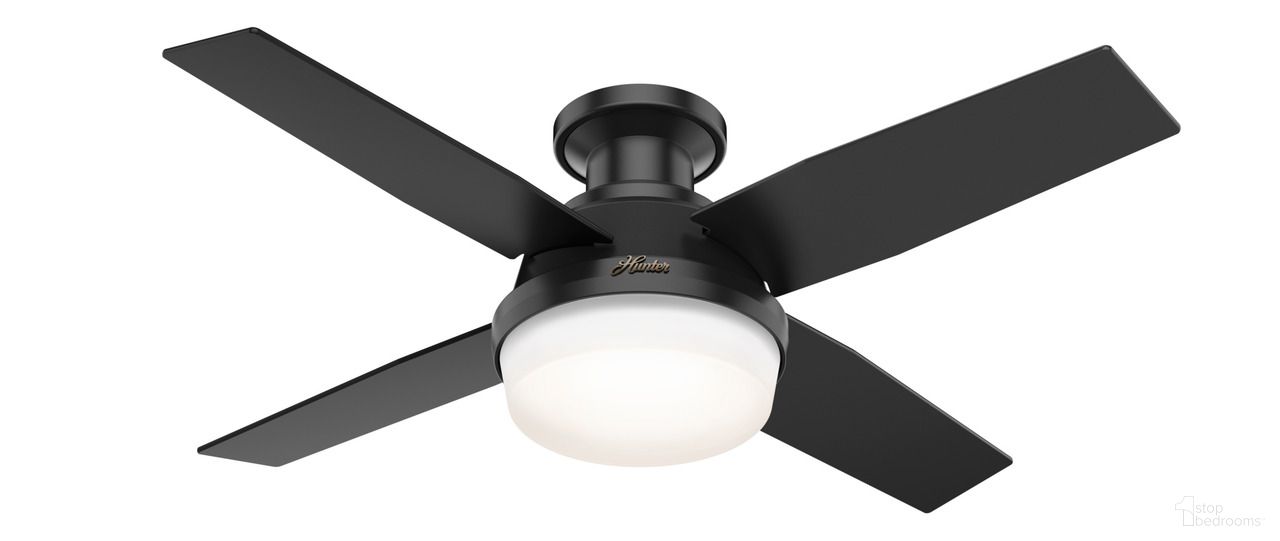 The appearance of Dempsey 44 Inch Low Profile Damp Rated Ceiling Fan with LED Light Kit and Handheld Remote In Matte Black designed by Hunter Fan in the transitional interior design. This matte black piece of furniture was selected by 1StopBedrooms from Dempsey Collection to add a touch of cosiness and style into your home. Sku: 50400. Material: Plywood.