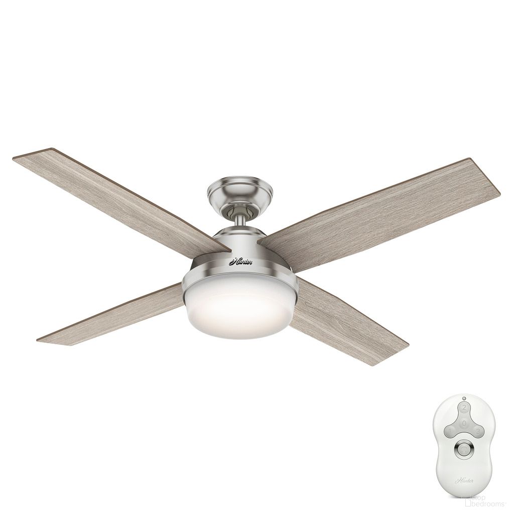 The appearance of Dempsey 52 Inch Ceiling Fan with LED Light Kit and Handheld Remote In Brushed Nickel and Light Gray Oak designed by Hunter Fan in the modern / contemporary interior design. This brushed nickel/light gray oak piece of furniture was selected by 1StopBedrooms from Dempsey Collection to add a touch of cosiness and style into your home. Sku: 50284. Material: Composite.