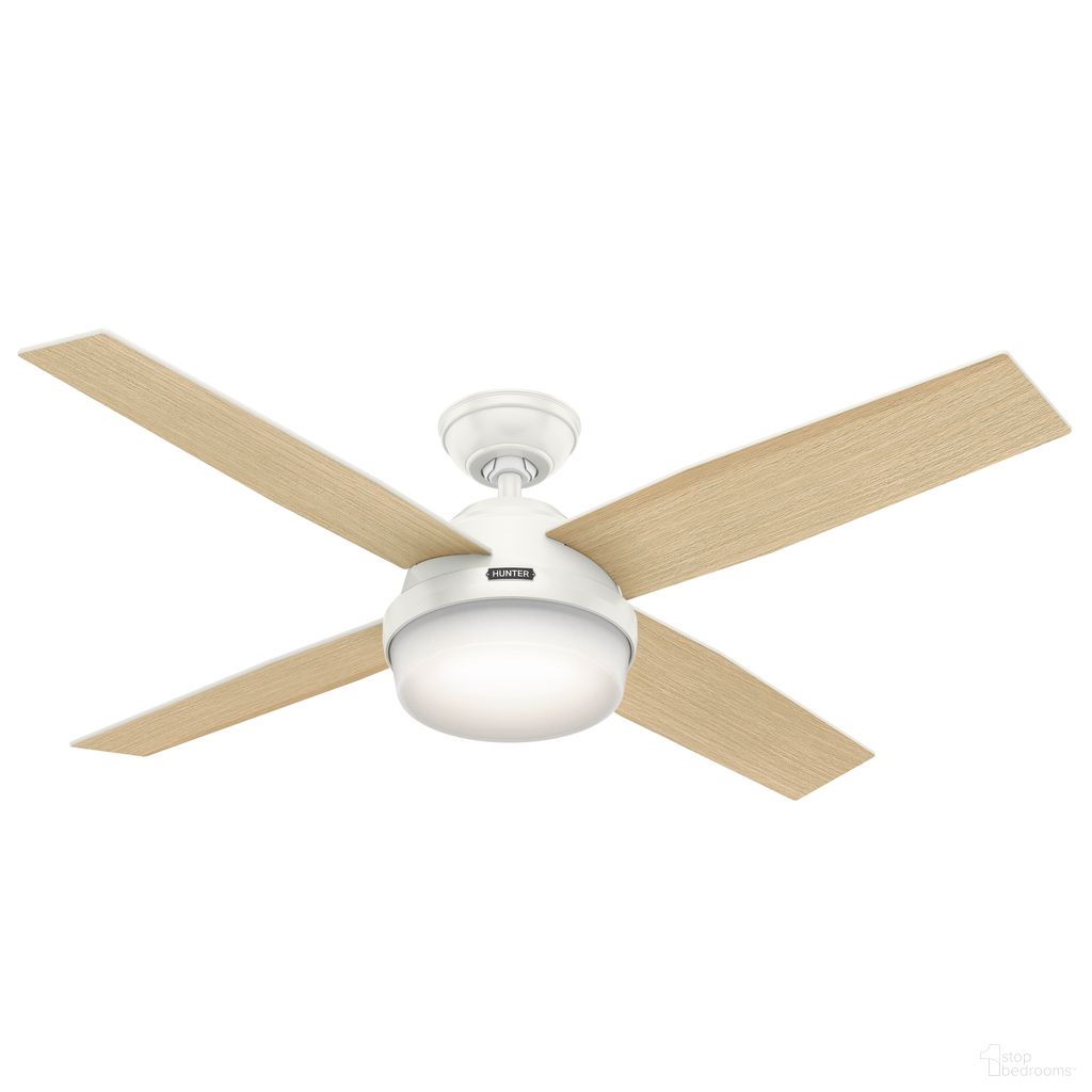 Dempsey 52 Inch Ceiling Fan with LED Light Kit and Handheld Remote In Fresh White and Blonde Oak