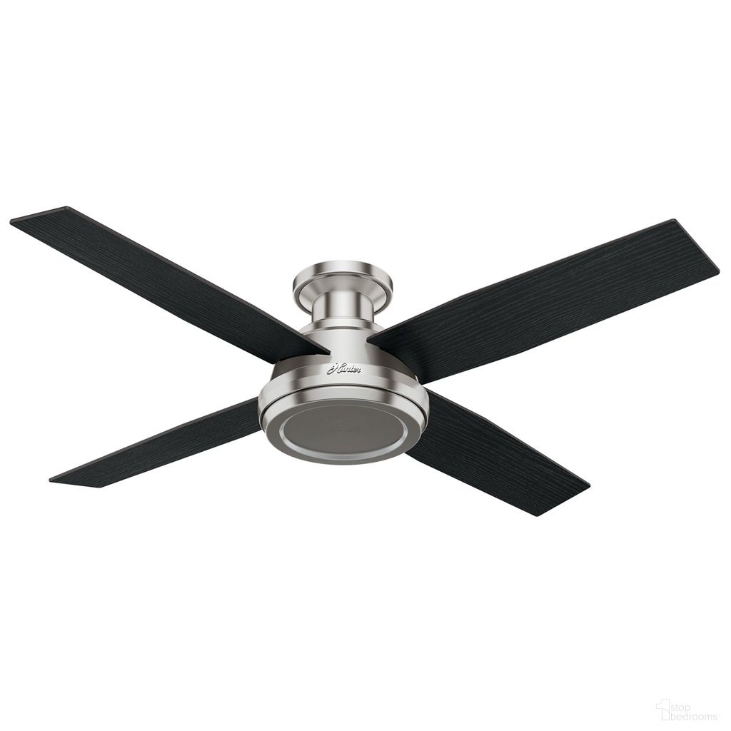The appearance of Dempsey 52 Inch Low Profile Ceiling Fan and Handheld Remote In Brushed Nickel and Black Oak designed by Hunter Fan in the modern / contemporary interior design. This brushed nickel/black oak piece of furniture was selected by 1StopBedrooms from Dempsey Collection to add a touch of cosiness and style into your home. Sku: 59247. Material: Composite.