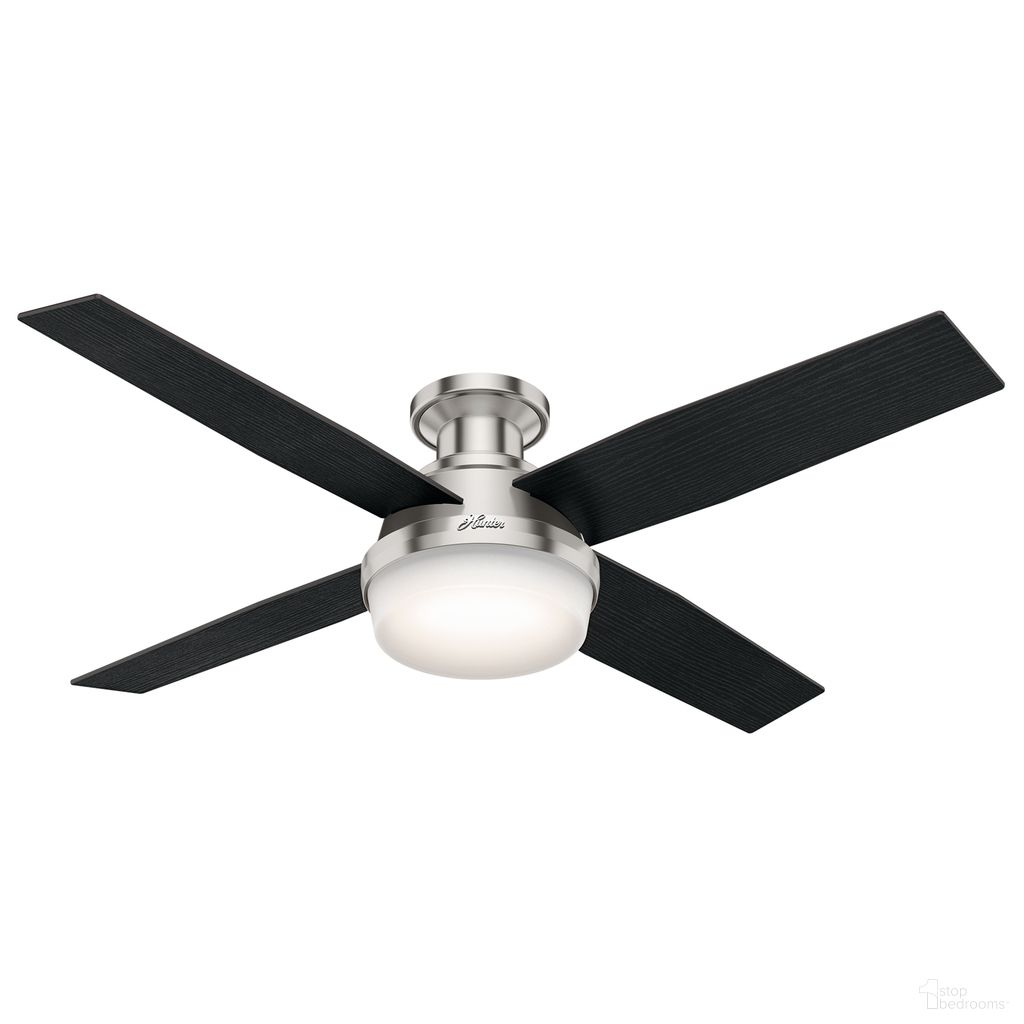 The appearance of Dempsey 52 Inch Low Profile Ceiling Fan with LED Light Kit and Handheld Remote In Brushed Nickel and Black Oak designed by Hunter Fan in the modern / contemporary interior design. This brushed nickel/black oak piece of furniture was selected by 1StopBedrooms from Dempsey Collection to add a touch of cosiness and style into your home. Sku: 59241. Material: Composite.