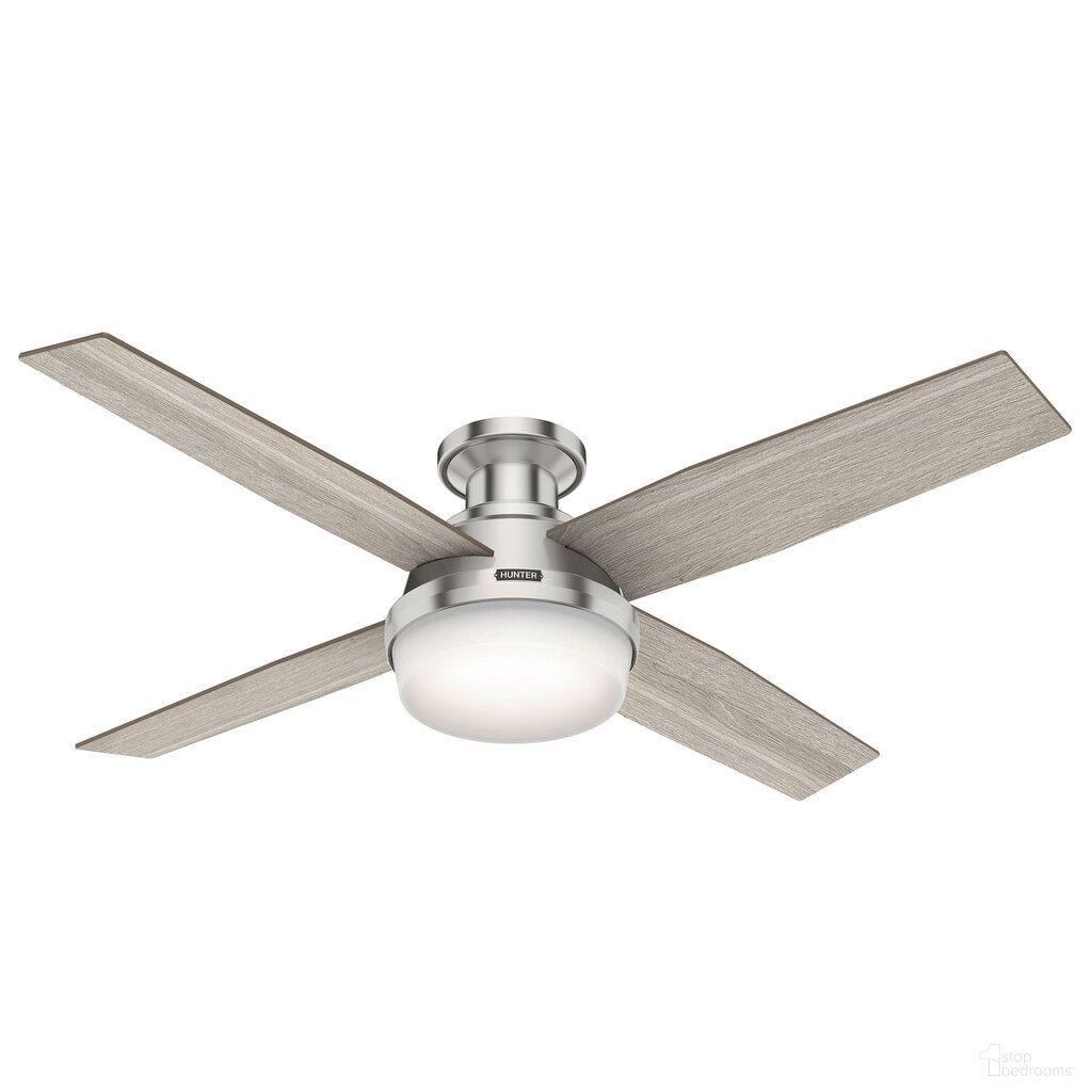 The appearance of Dempsey 52 Inch Low Profile Ceiling Fan with LED Light Kit and Handheld Remote In Brushed Nickel and Light Gray Oak designed by Hunter Fan in the modern / contemporary interior design. This brushed nickel/light gray oak piece of furniture was selected by 1StopBedrooms from Dempsey Collection to add a touch of cosiness and style into your home. Sku: 50283. Material: Composite.
