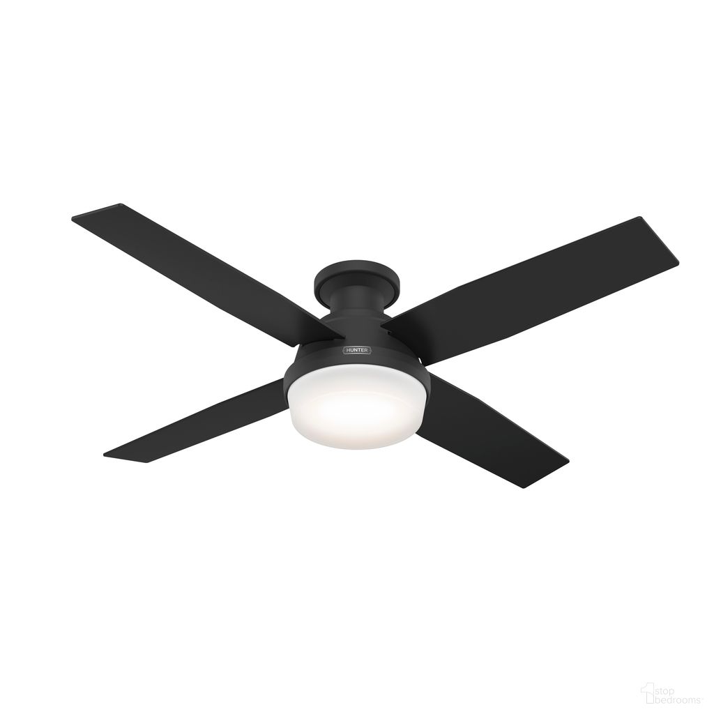 The appearance of Dempsey 52 Inch Low Profile Ceiling Fan with LED Light Kit and Handheld Remote In Matte Black designed by Hunter Fan in the modern / contemporary interior design. This matte black piece of furniture was selected by 1StopBedrooms from Dempsey Collection to add a touch of cosiness and style into your home. Sku: 52389. Material: Composite.
