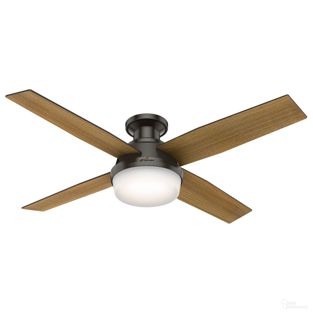 Dempsey 52 Inch Low Profile Ceiling Fan with LED Light Kit and Handheld Remote In Noble Bronze and Mid Century Walnut