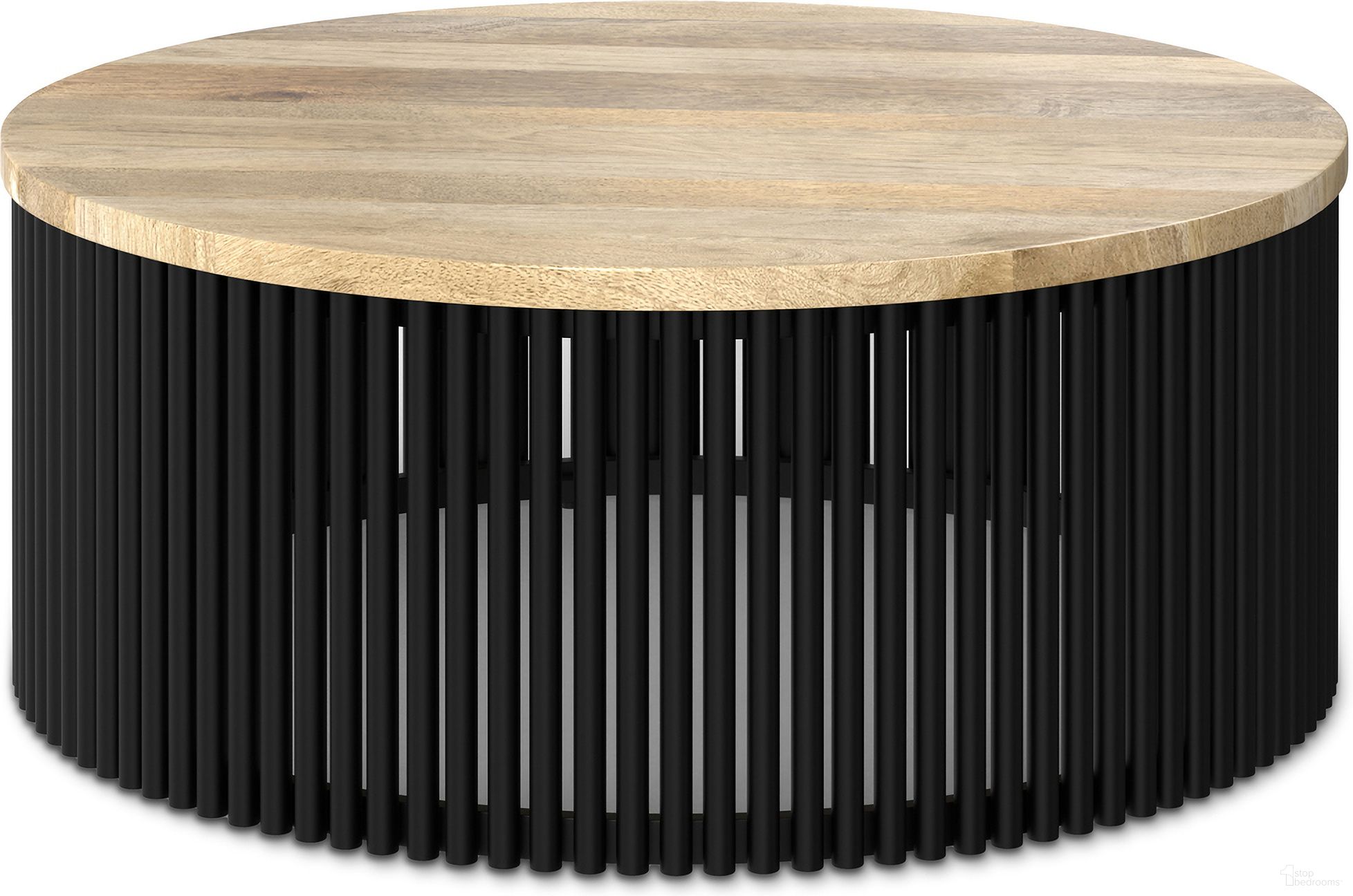 The appearance of Demy Coffee Table In Natural and Black designed by Simpli Home in the industrial interior design. This natural/black piece of furniture  was selected by 1StopBedrooms from Demy Collection to add a touch of cosiness and style into your home. Sku: AXCDEMCT-NL. Material: Mango Wood.