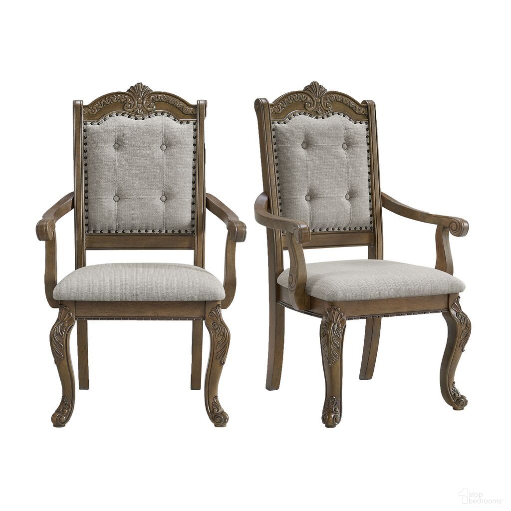 The appearance of Denali Dining Arm Chair Set of 2 In Walnut and Beige designed by Picket House in the traditional interior design. This walnut and beige piece of furniture  was selected by 1StopBedrooms from Denali Collection to add a touch of cosiness and style into your home. Sku: D-10460-5-AC. Chair Type: Arm Chair. Material: Oak.