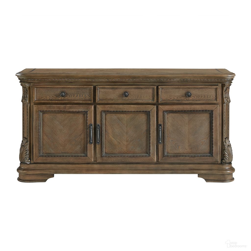 The appearance of Denali Server In Walnut designed by Picket House in the traditional interior design. This walnut piece of furniture  was selected by 1StopBedrooms from Denali Collection to add a touch of cosiness and style into your home. Sku: DA-10460-5-SV. Material: Oak.
