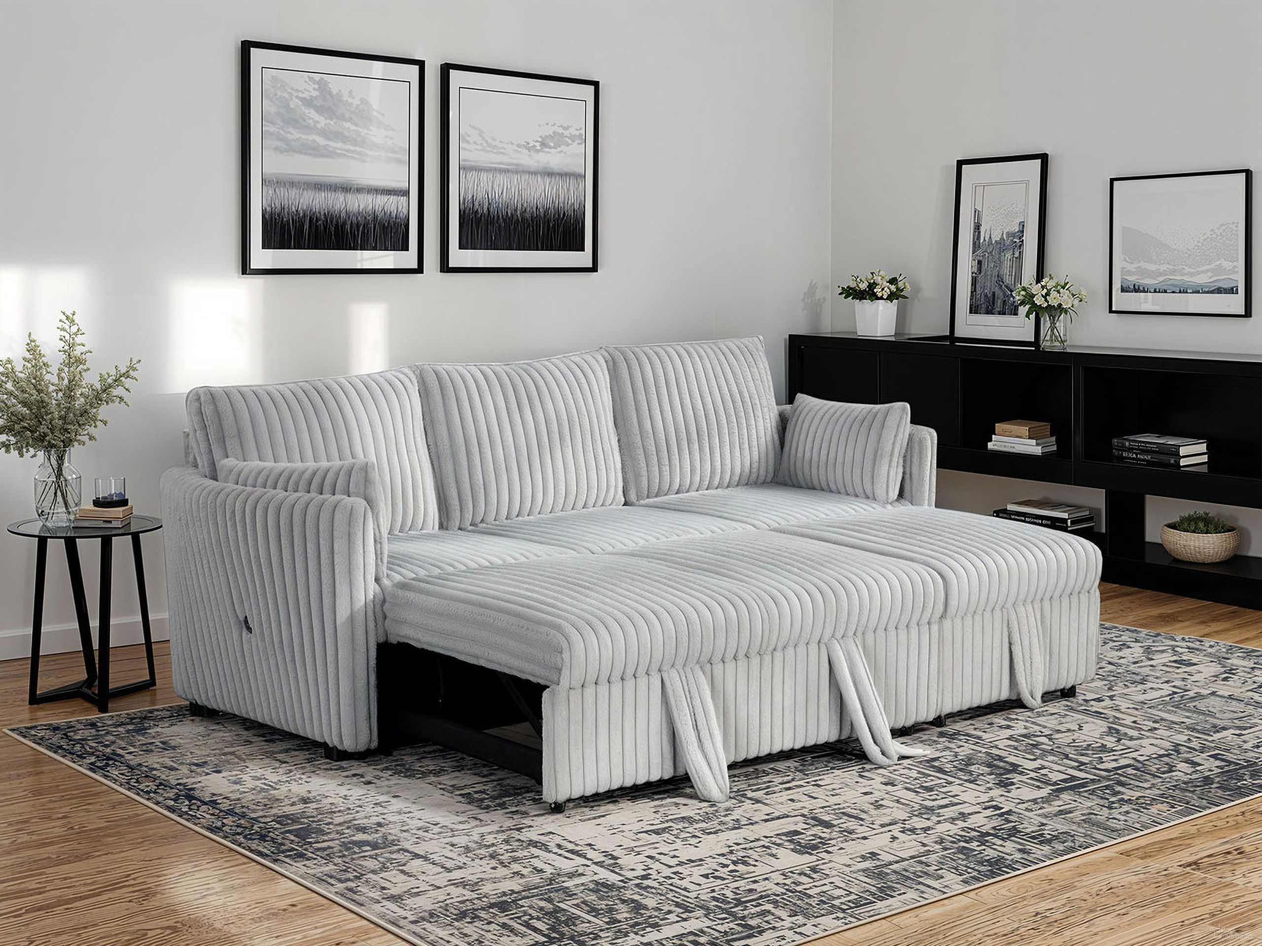 The appearance of Denholme Sectional with Pull Out In Gray designed by Furniture of America in the modern / contemporary interior design. This gray piece of furniture was selected by 1StopBedrooms from Denholme Collection to add a touch of cosiness and style into your home. Sku: SL64002GY-3SEAT;SL64002GY-ARM. Material: Fur.