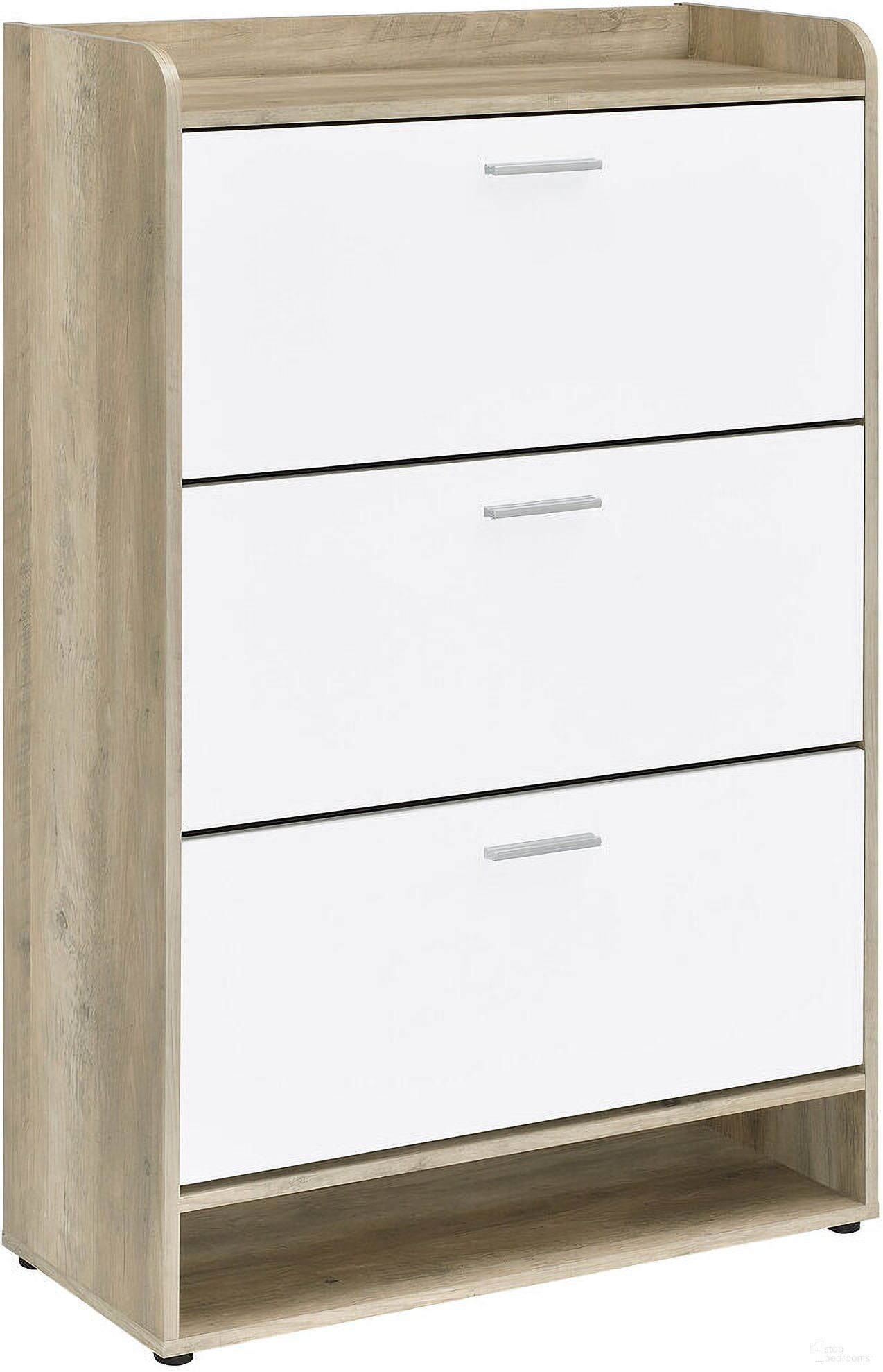 The appearance of Denia 3-tier Shoe Storage Cabinet Antique Pine and White designed by Coaster in the modern / contemporary interior design. This white piece of furniture  was selected by 1StopBedrooms from Denia Collection to add a touch of cosiness and style into your home. Sku: 950403. Material: Wood.