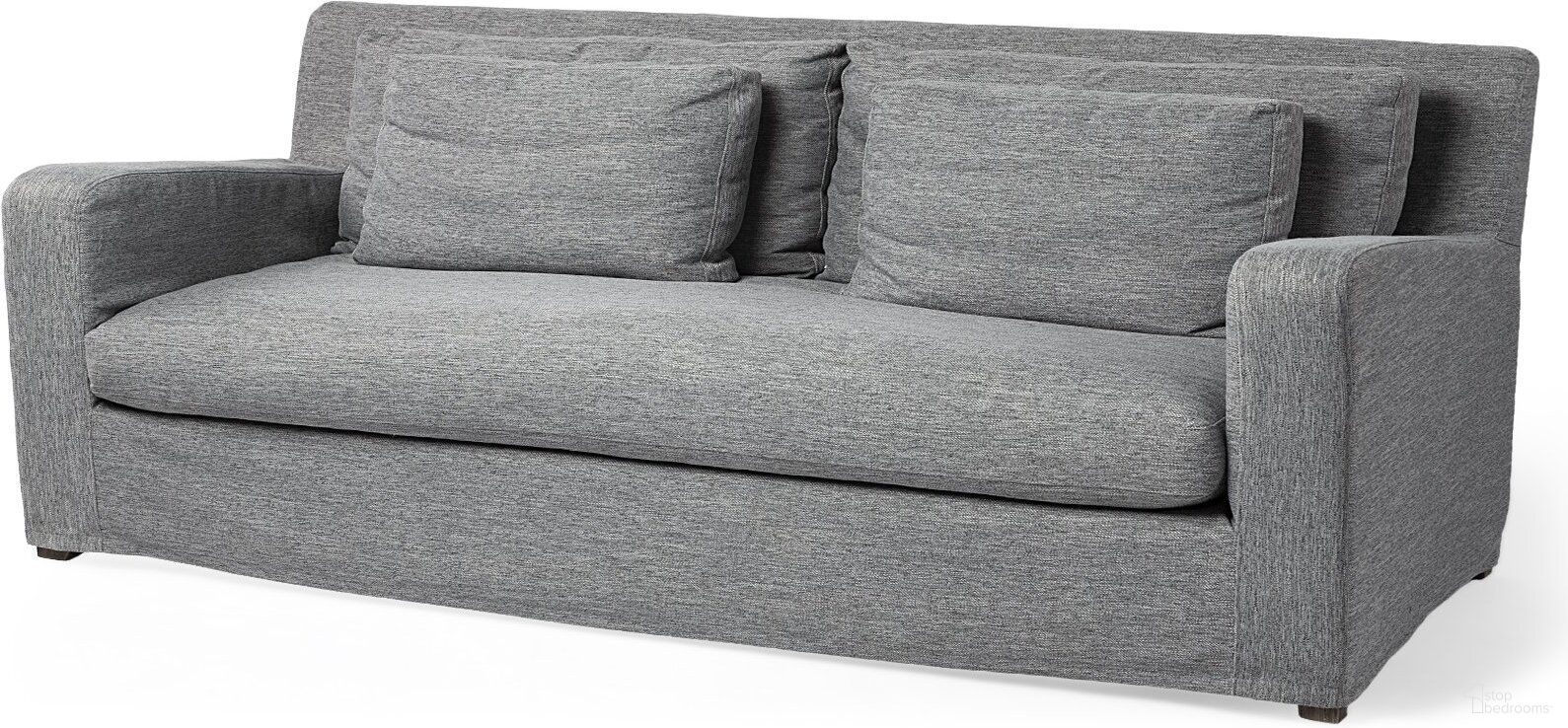 The appearance of Denly II 92 Inch Slipcover Three Seater Sofa In Casterock Gray designed by Mercana in the transitional interior design. This gray piece of furniture  was selected by 1StopBedrooms from Denly Collection to add a touch of cosiness and style into your home. Sku: 68721. Material: Fabric.