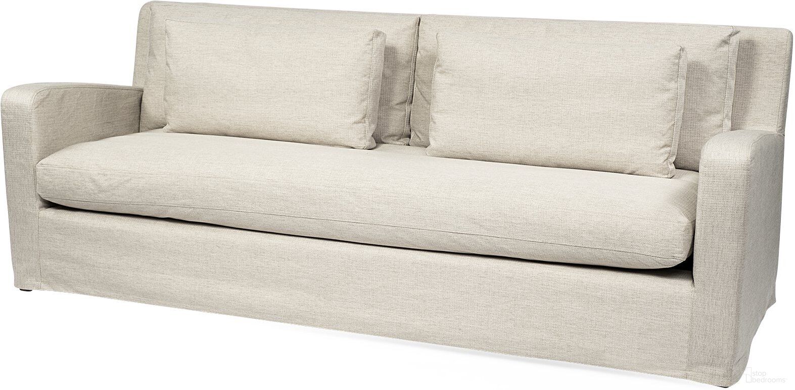 The appearance of Denly II Slipcover Three Seater Sofa In Beige designed by Mercana in the transitional interior design. This beige piece of furniture was selected by 1StopBedrooms from Denly Collection to add a touch of cosiness and style into your home. Sku: 68702. Material: Fabric.