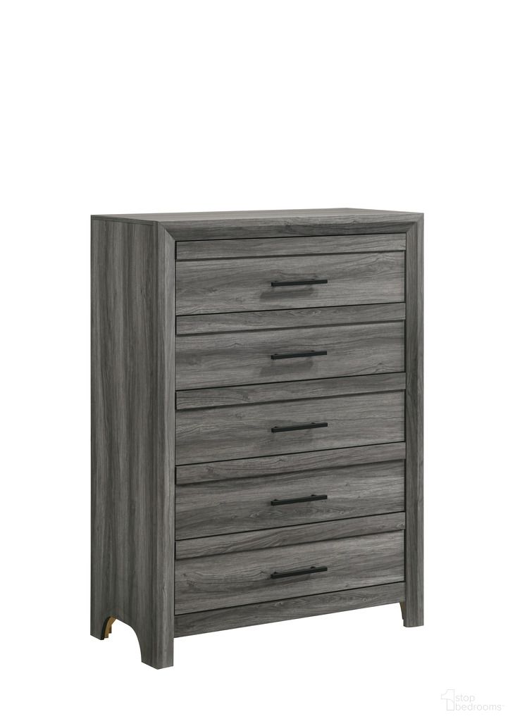 The appearance of Denver Chest In Gray designed by Galaxy Home Furnishings in the modern / contemporary interior design. This gray piece of furniture  was selected by 1StopBedrooms from Denver Collection to add a touch of cosiness and style into your home. Sku: 601955555869. Material: Solid Wood.