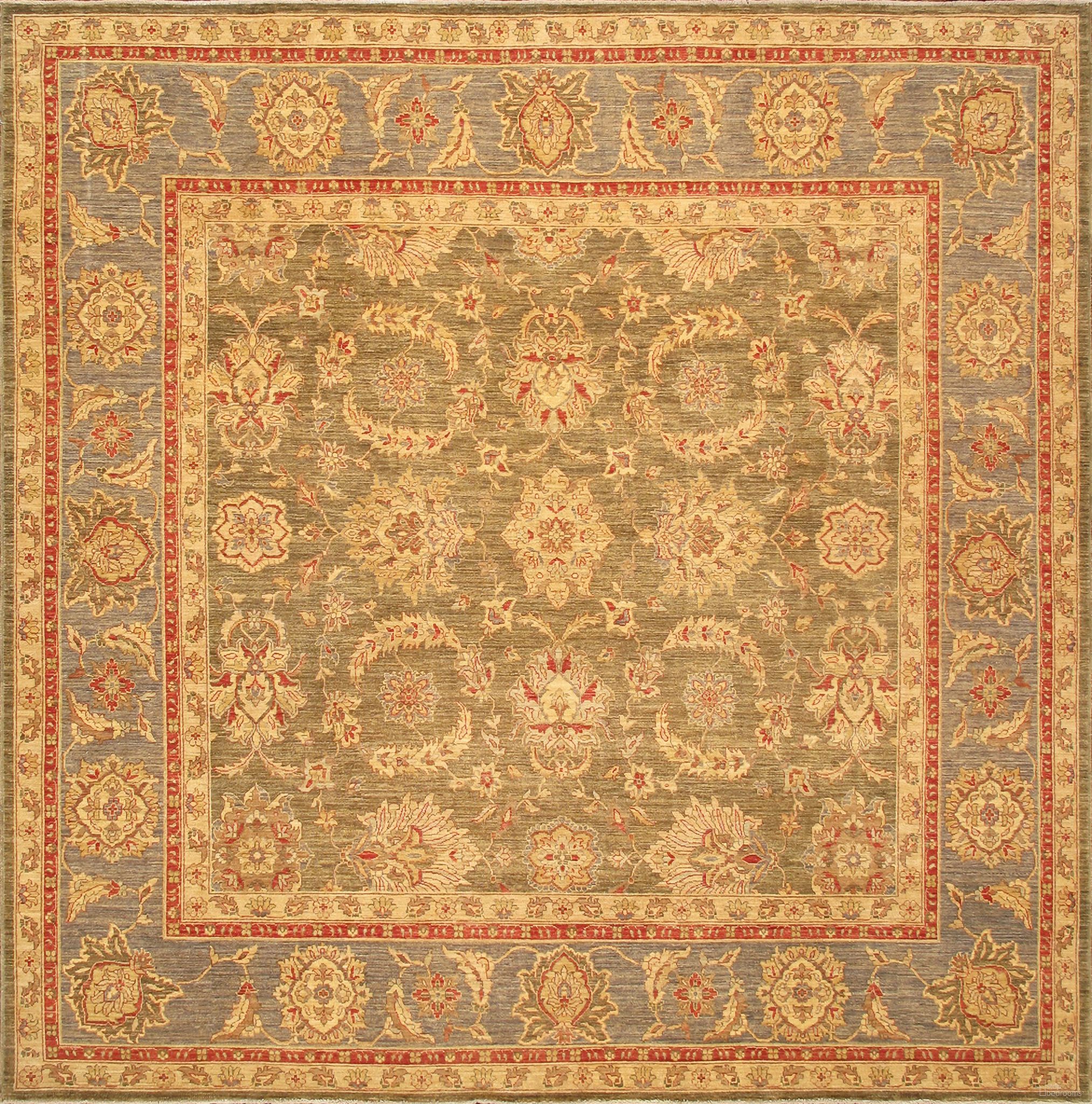 Denver Collection Hand-Knotted Lamb's Wool Area Rug- 9'10" x 9'10" In Blue and Green