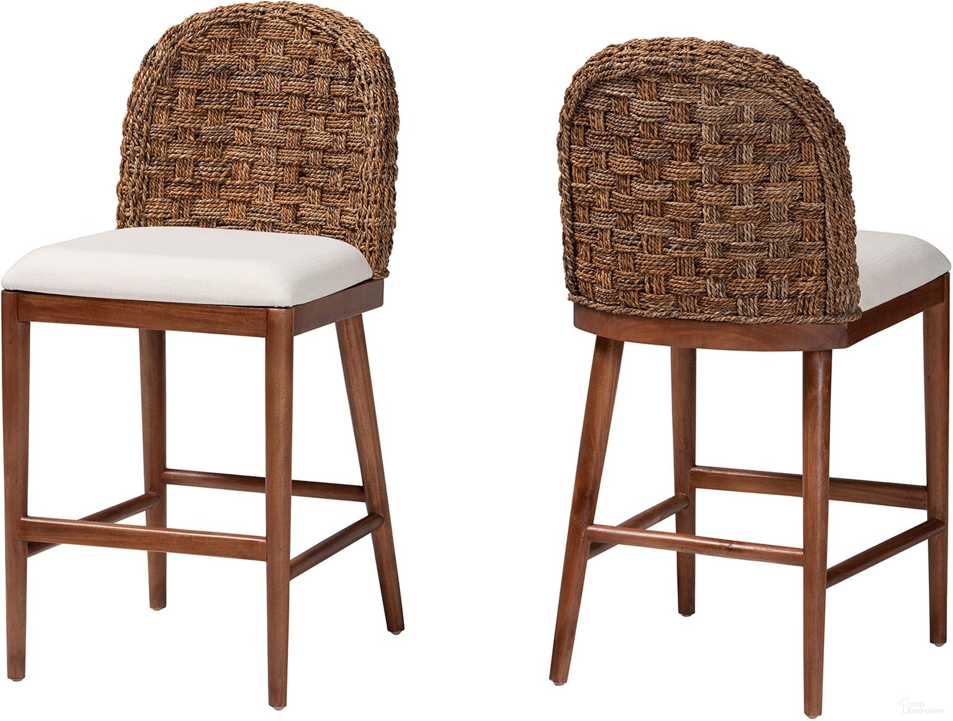 Denver Counter Stool In Walnut Brown Finished Acacia Wood and Seagrass