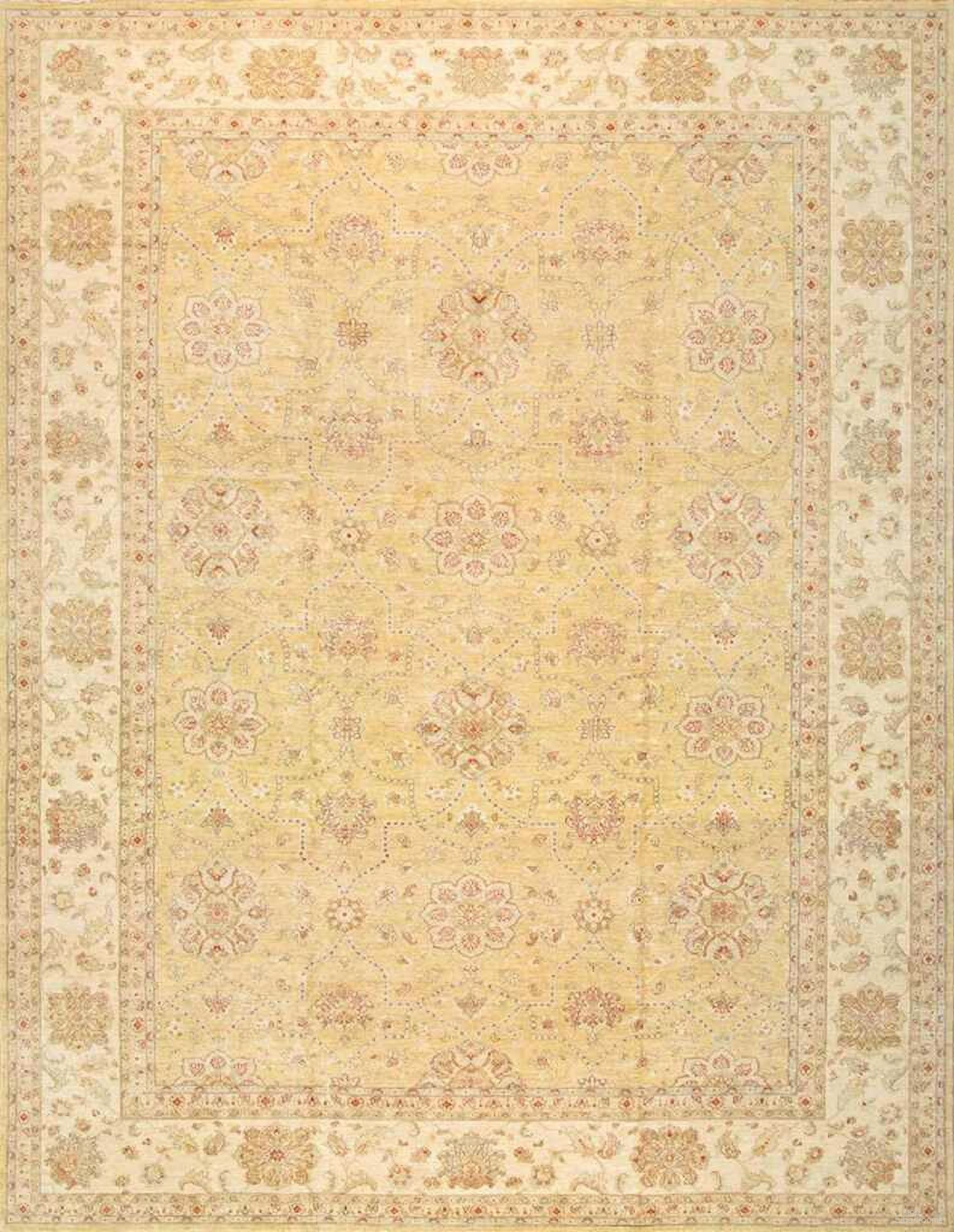 Denver Hand-Knotted Lamb's Wool Area Rug-13' x 17' 5" In Ivory and Light Gold