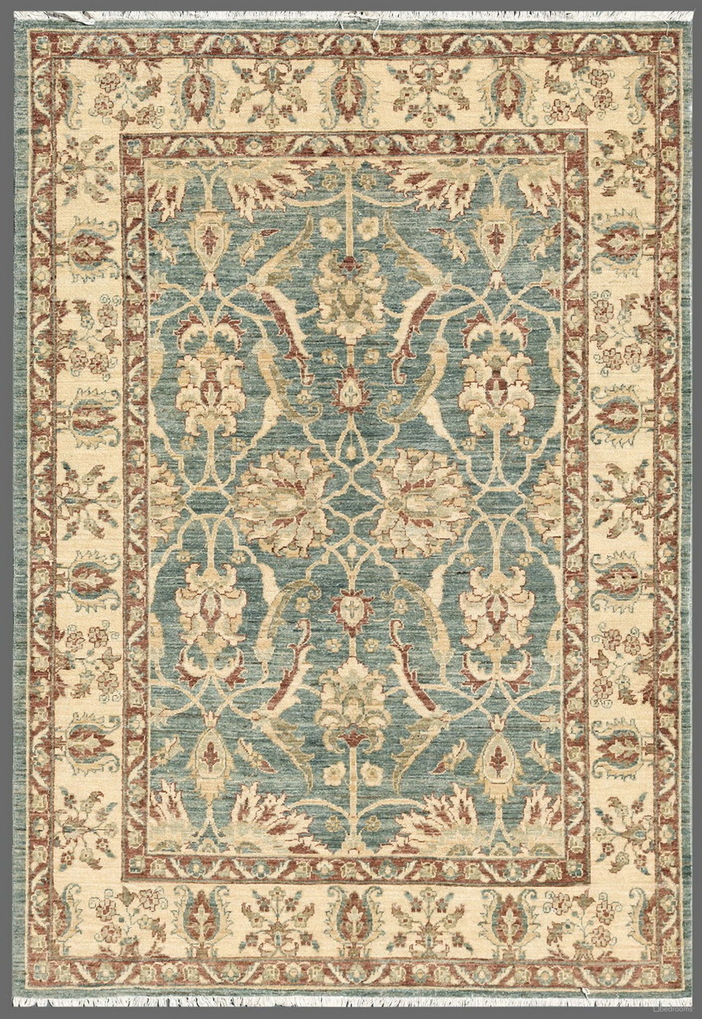 Denver Hand-Knotted Lamb's Wool Area Rug- 4'11" x 7' 2" In Light Blue and Ivory