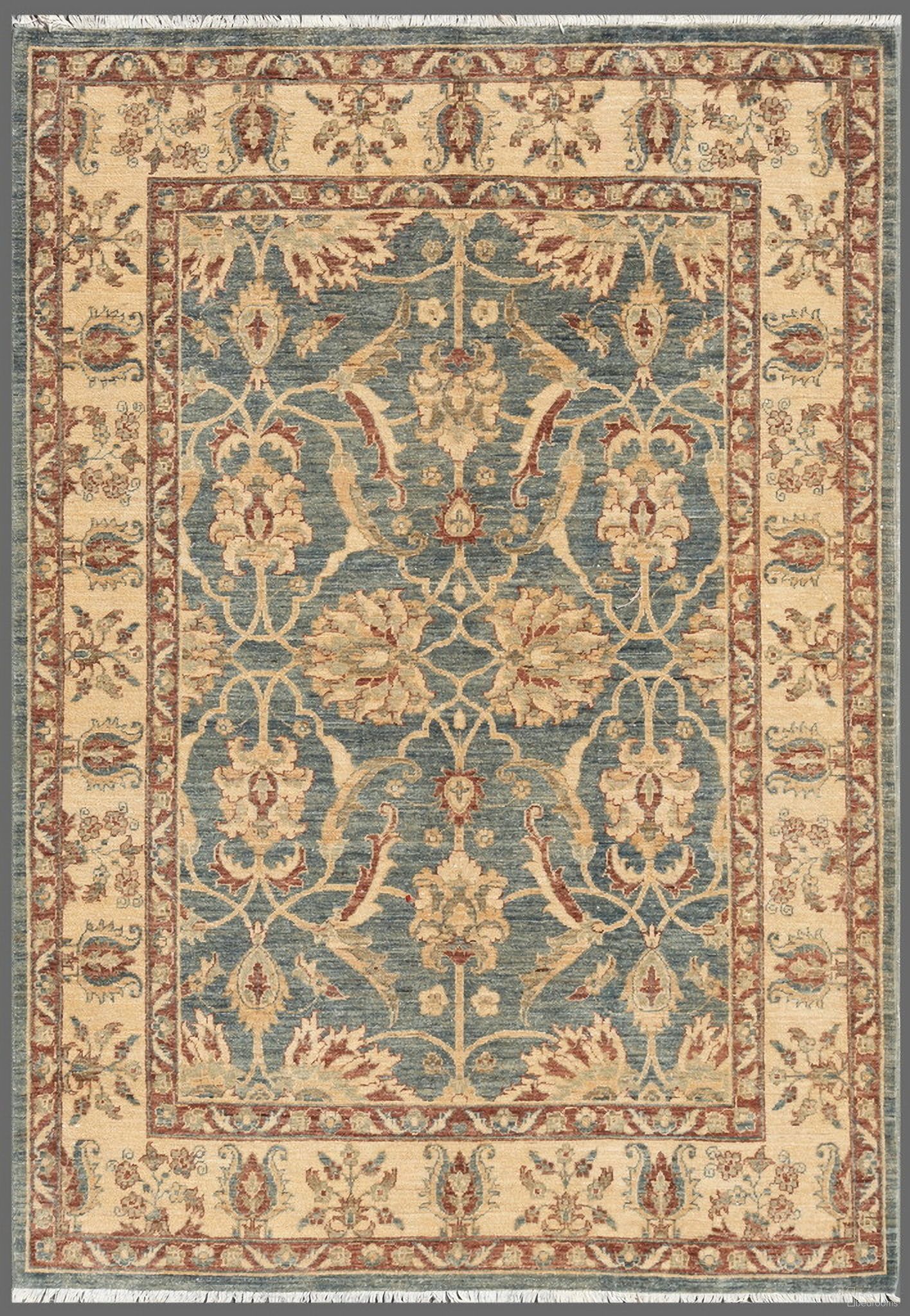 Denver Hand-Knotted Lamb's Wool Area Rug- 4'11" x 7' In Beige and Light Blue