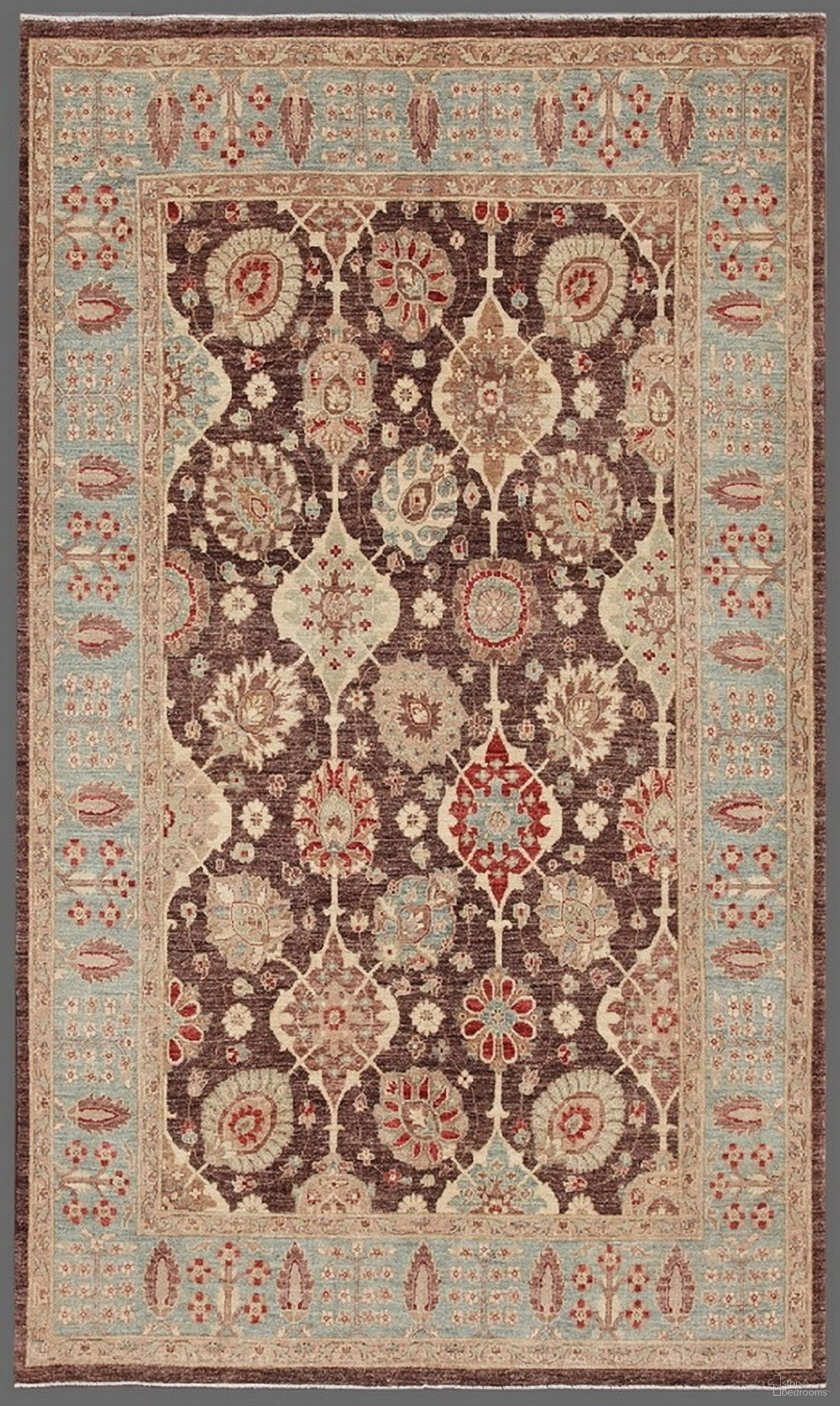 Denver Hand-Knotted Lamb's Wool Area Rug- 5'11" x 9'11" In Light Blue and Brown