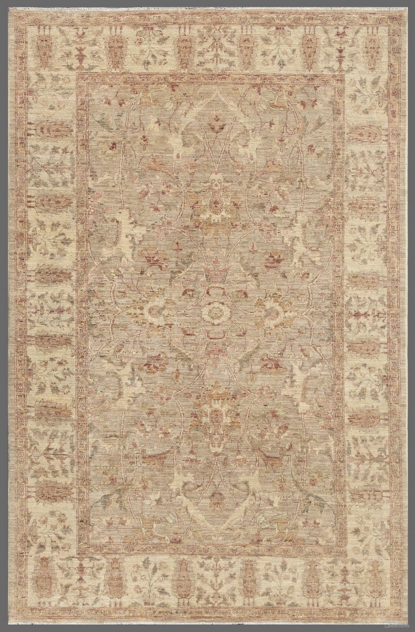 Denver Hand-Knotted Lamb's Wool Area Rug- 6' 1" x 9' 1" In Grey and Beige