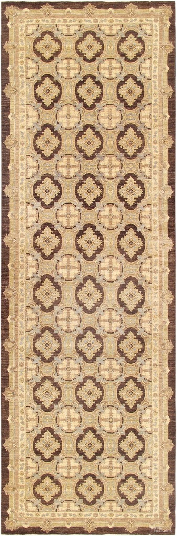 Denver Hand-Knotted Lamb's Wool Area Rug- 6' 6" x 20' 9" In Brown and Beige