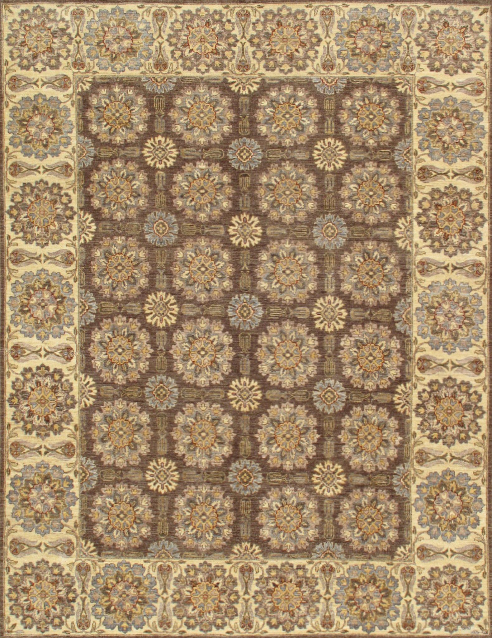 Denver Hand-Knotted Lamb's Wool Area Rug- 7'11" x 10' 1" In Brown and Ivory