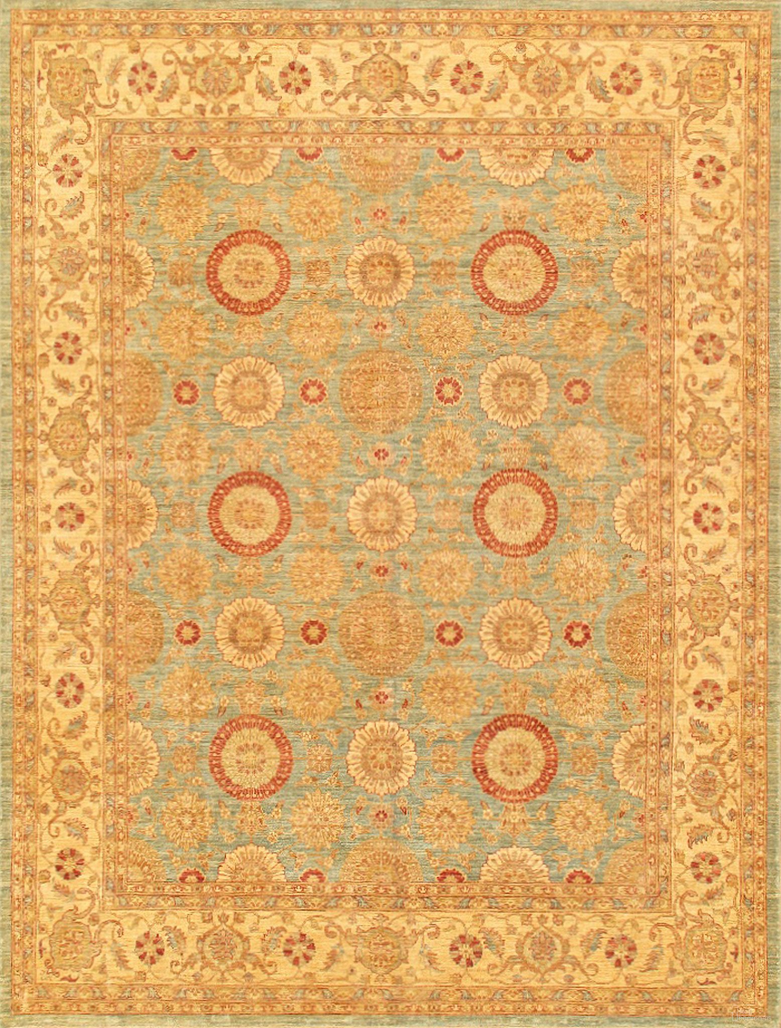 Denver Hand-Knotted Lamb's Wool Area Rug- 9' 2" x 11'11" In Beige and Light Blue