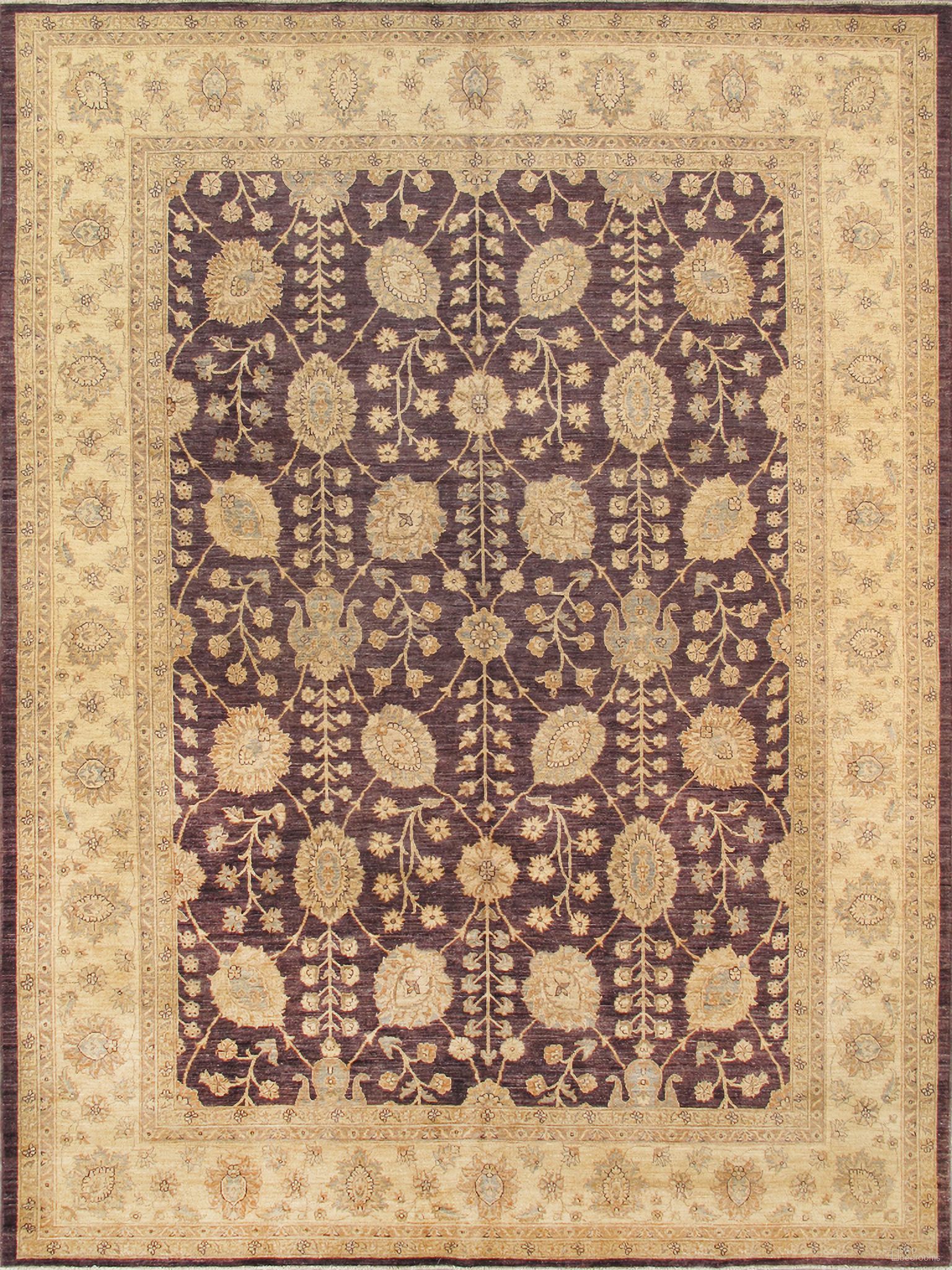 Denver Hand-Knotted Lamb's Wool Area Rug- 9' 2" x 12' 2" In Purple and Beige