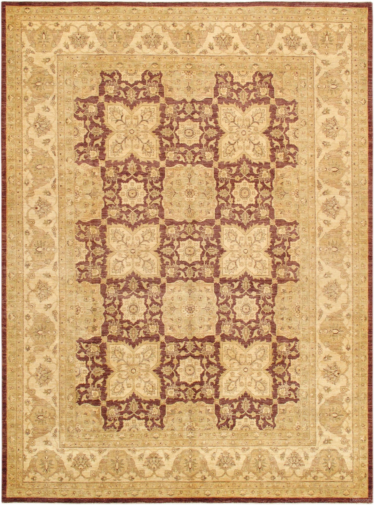 Denver Hand-Knotted Lamb's Wool Area Rug- 9' 1" x 12' 5" In Plum and Beige
