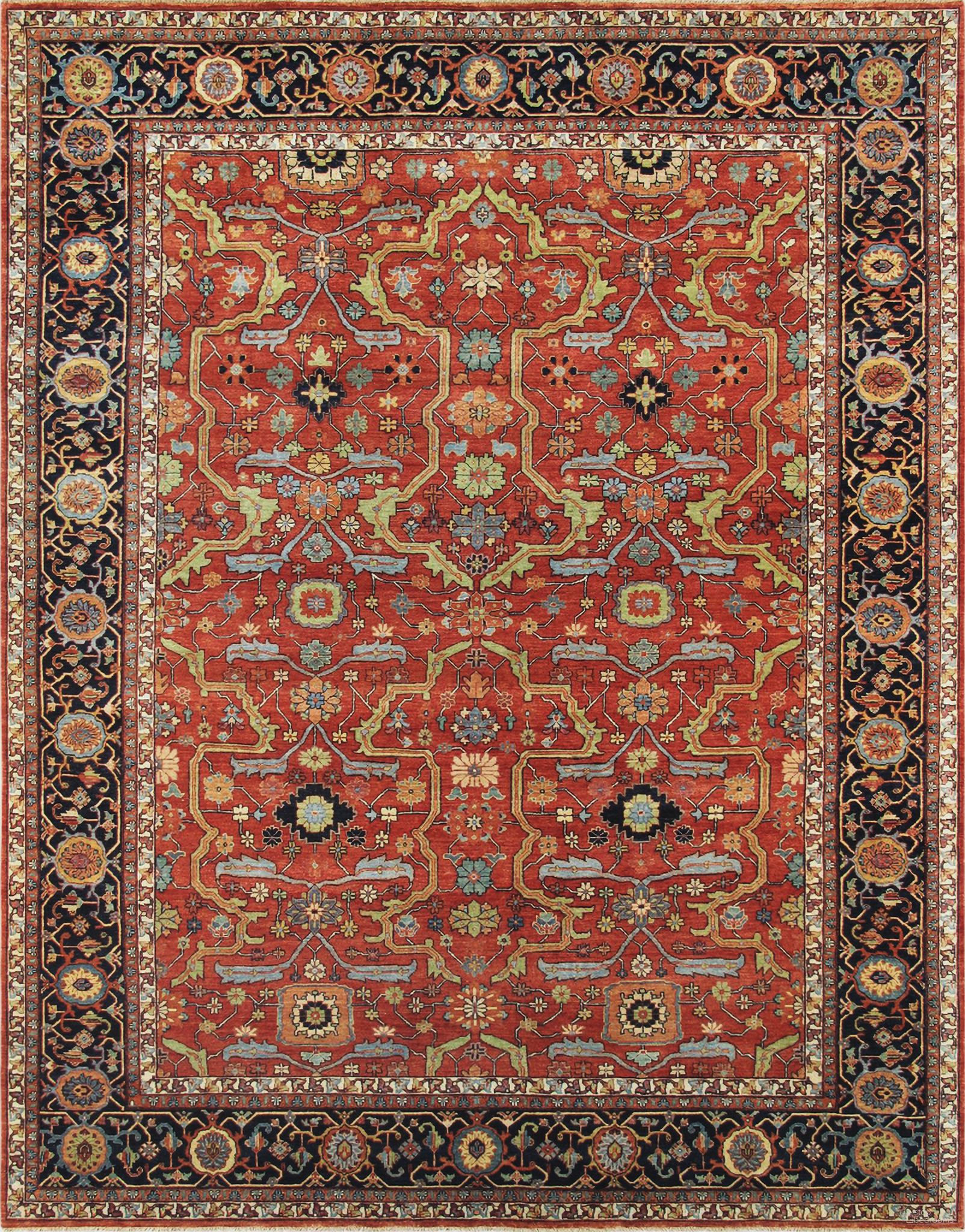 Denver Hand-Knotted Wool Area Rug-10' 2" x 14' 1" In Rust and Navy