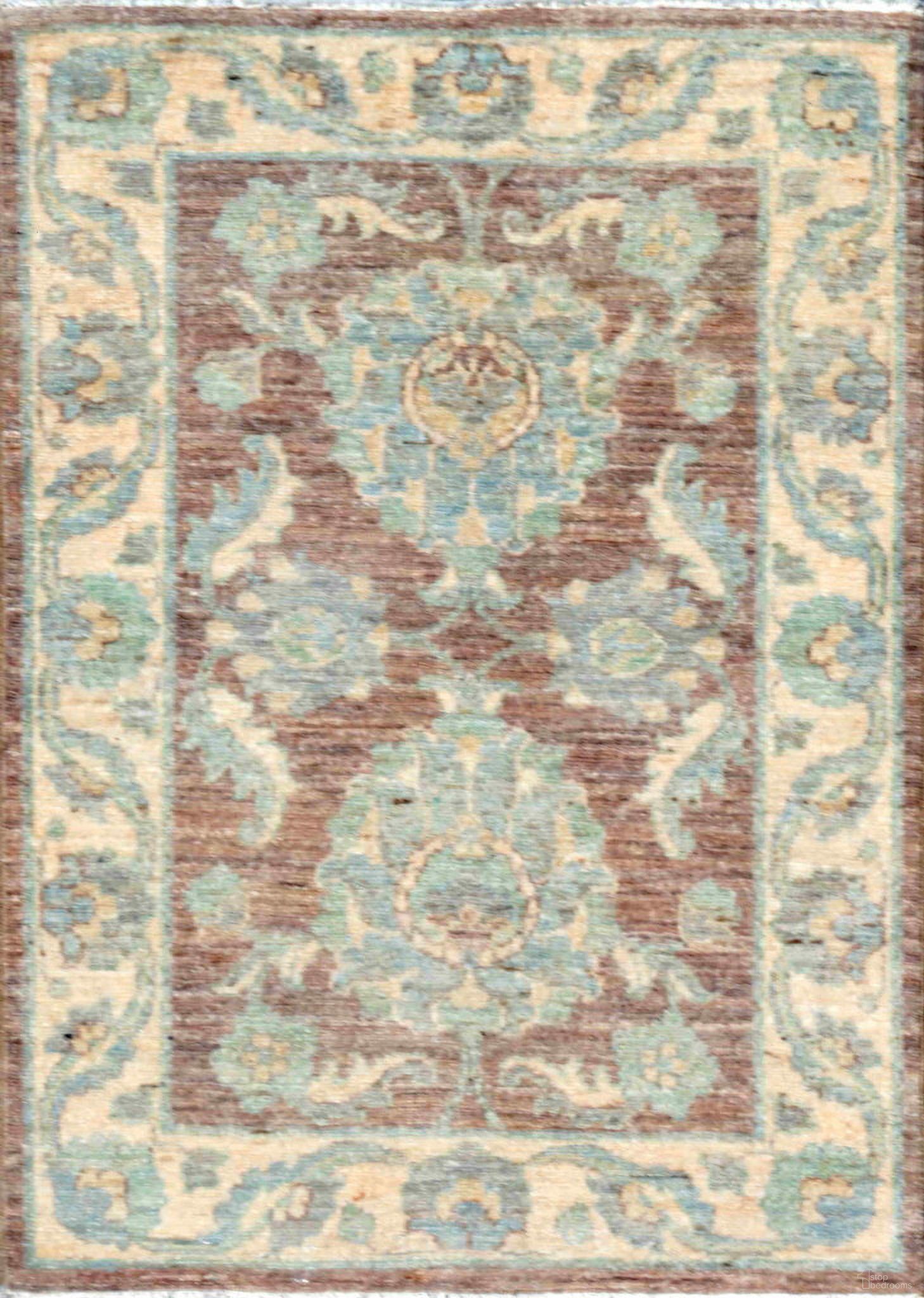 Denver Hand-Knotted Wool Area Rug- 2' 3" x 3' 1" In Brown and Beige