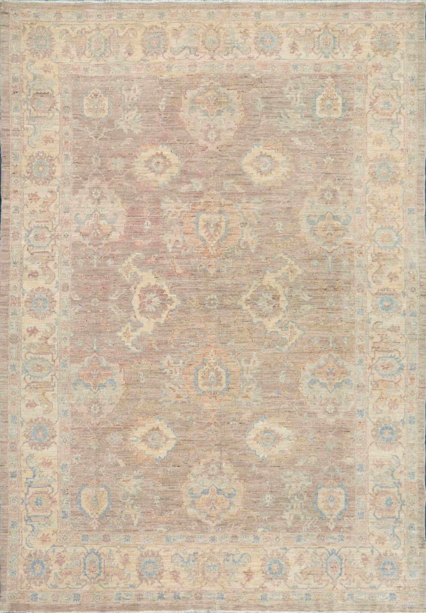 Denver Hand-Knotted Wool Area Rug- 7'11" x 10' In Grey and Beige