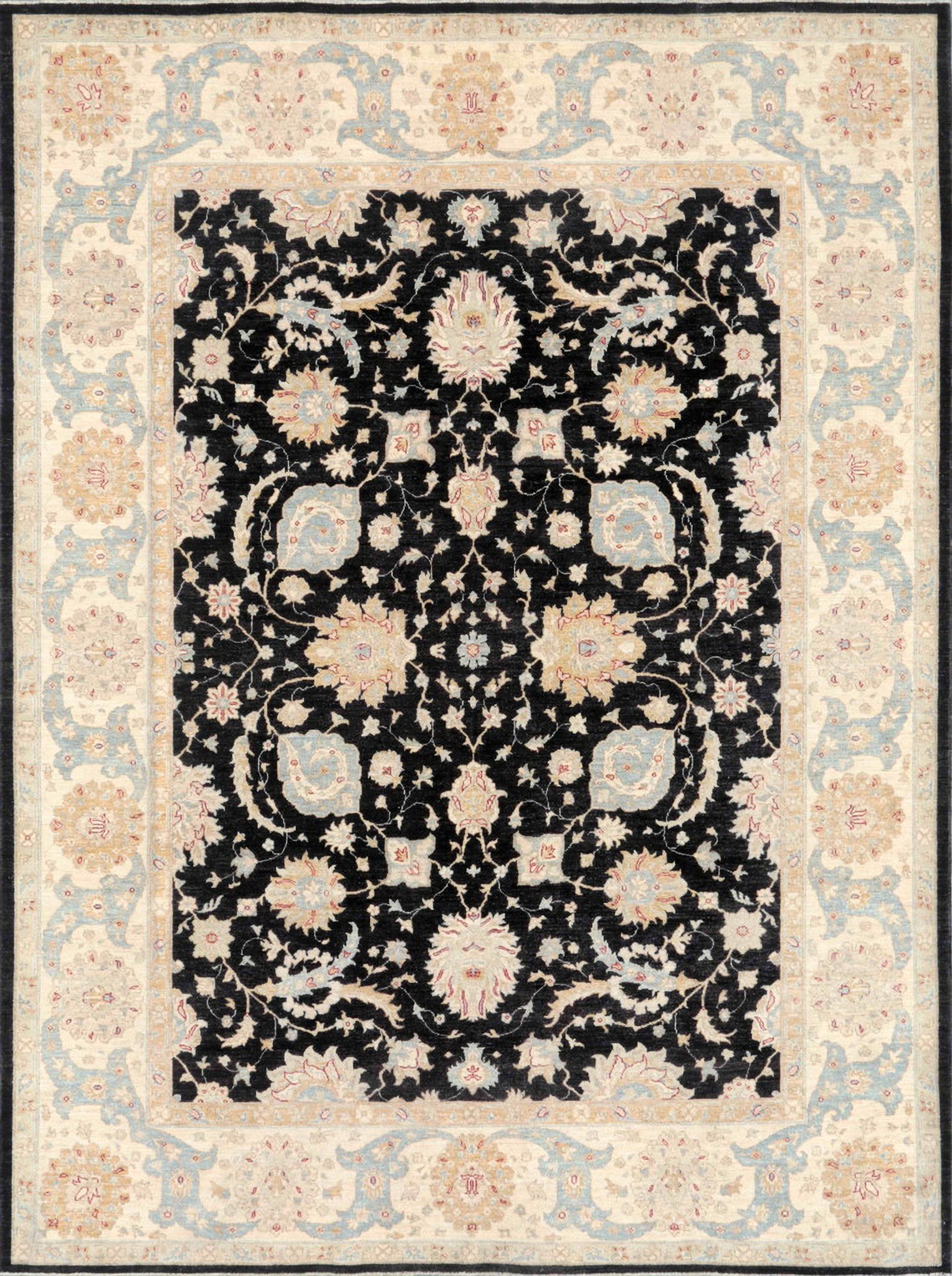 Denver Hand-Knotted Wool Area Rug- 9' 9" x 12'10" In Black and Beige