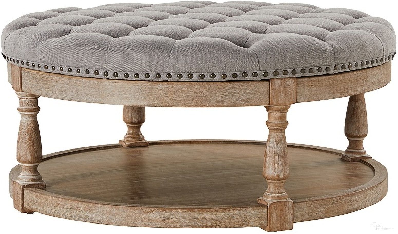 The appearance of Deoius Tufted Round Cocktail Ottoman With Storage In Grey designed by Karat Home in the modern / contemporary interior design. This grey piece of furniture was selected by 1StopBedrooms from Deoius Collection to add a touch of cosiness and style into your home. Sku: OTS0476-GREY. Material: Linen Look Fabric.