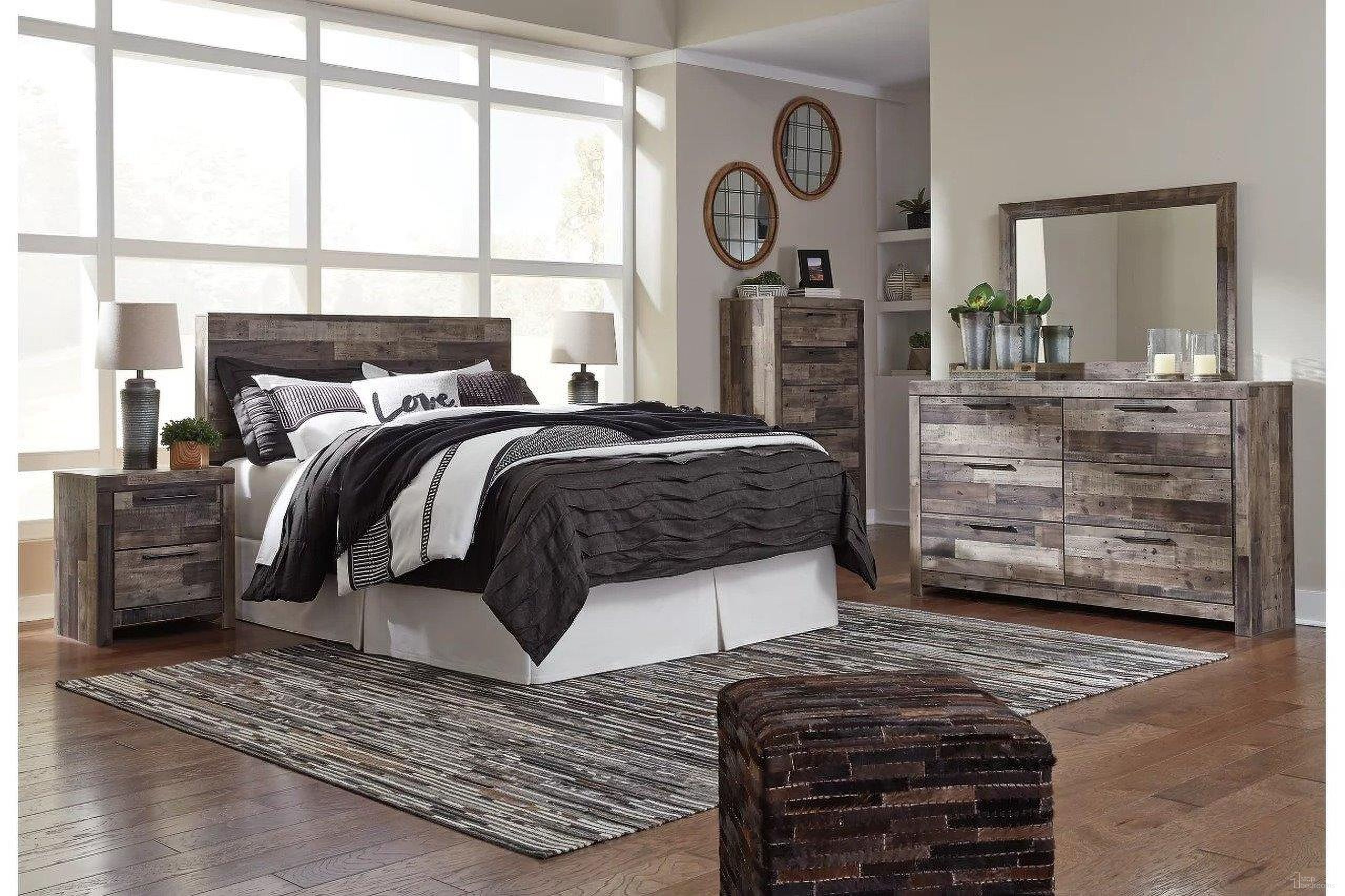 The appearance of Derekson Panel Bedroom Set In Multi Gray designed by Signature Design by Ashley in the transitional interior design. This multi gray piece of furniture  was selected by 1StopBedrooms from Derekson Collection to add a touch of cosiness and style into your home. Sku: B100-13;B200-54;B200-57;B200-60;B200-95;B200-92. Bed Type: Panel Bed. Material: Wood. Bed Size: Queen.