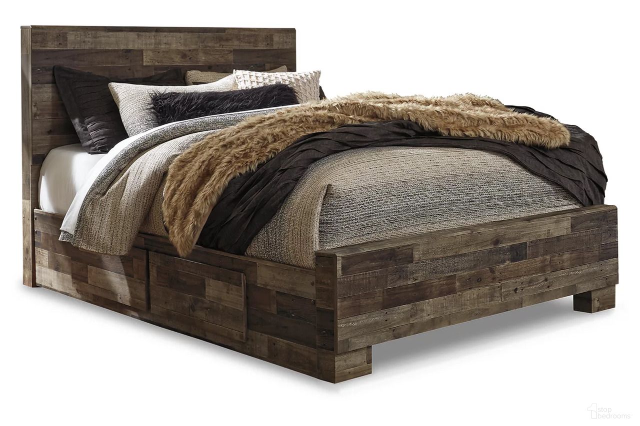 The appearance of Derekson Queen Panel Bed with 2 Side Storage In Multi Gray designed by Signature Design by Ashley in the transitional interior design. This multi gray piece of furniture was selected by 1StopBedrooms from Derekson Collection to add a touch of cosiness and style into your home. Sku: B100-13;B200-54;B200-57;B200-60;B200-60. Bed Type: Panel Bed. Material: Wood. Bed Size: Queen.