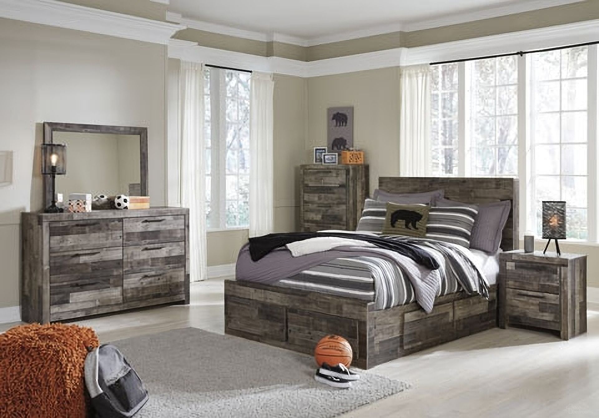 The appearance of Derekson Youth Panel Bedroom Set In Multi Gray designed by Signature Design by Ashley in the transitional interior design. This multi gray piece of furniture was selected by 1StopBedrooms from Derekson Collection to add a touch of cosiness and style into your home. Sku: B100-12;B200-50;B200-50;B200-84S;B200-87;B200-92. Bed Type: Panel Bed. Material: Wood. Bed Size: Full.