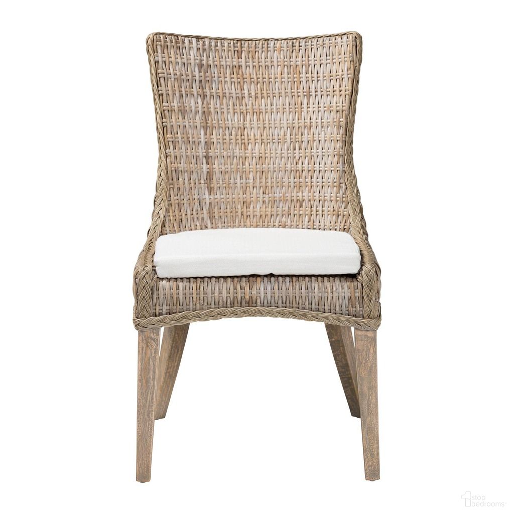 Derris Natural Rattan Dining Chair with Cushion In Grey