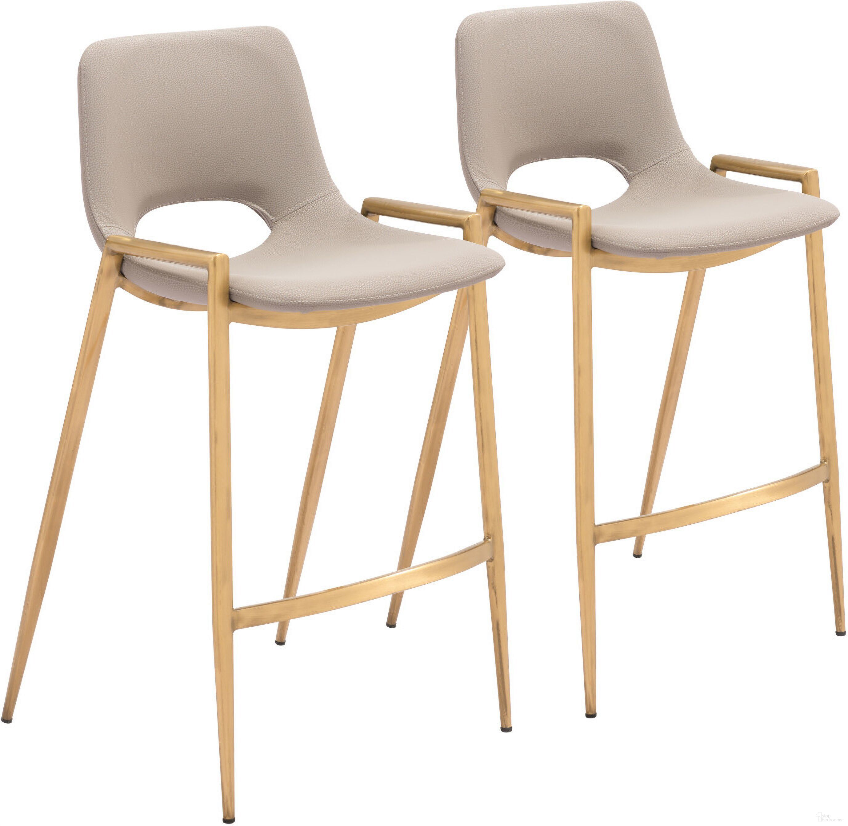 The appearance of Desi Counter Stool Set of 2 In Beige and Gold designed by Zuo Modern in the modern / contemporary interior design. This gold and beige piece of furniture was selected by 1StopBedrooms from Desi Collection to add a touch of cosiness and style into your home. Sku: 109733. Material: Polyurethane.