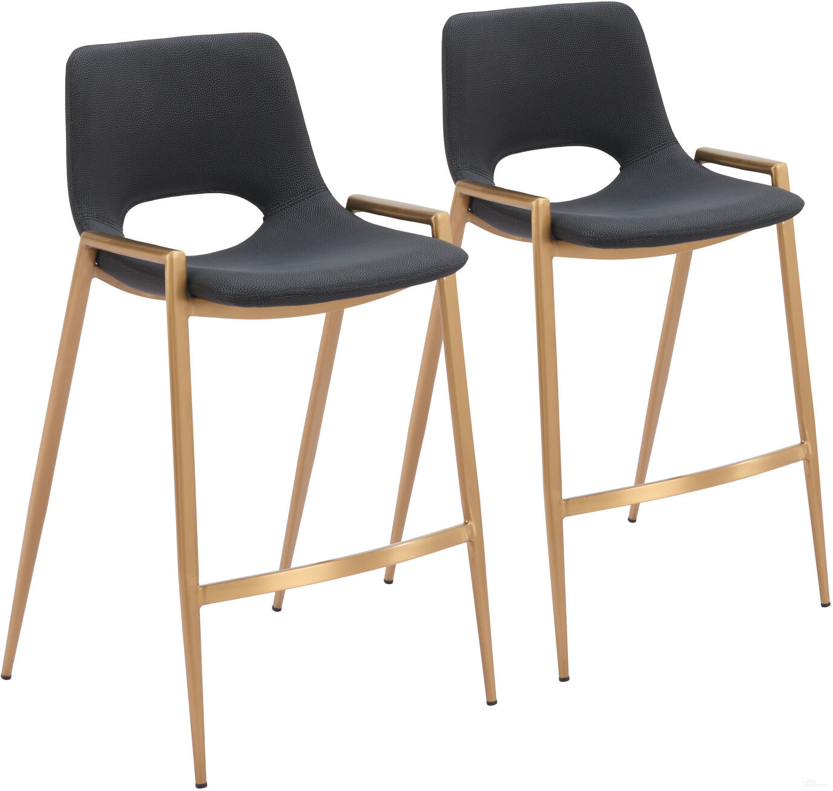 The appearance of Desi Counter Stool Set of 2 In Black and Gold designed by Zuo Modern in the modern / contemporary interior design. This black and gold piece of furniture was selected by 1StopBedrooms from Desi Collection to add a touch of cosiness and style into your home. Sku: 109552. Material: Polyurethane.