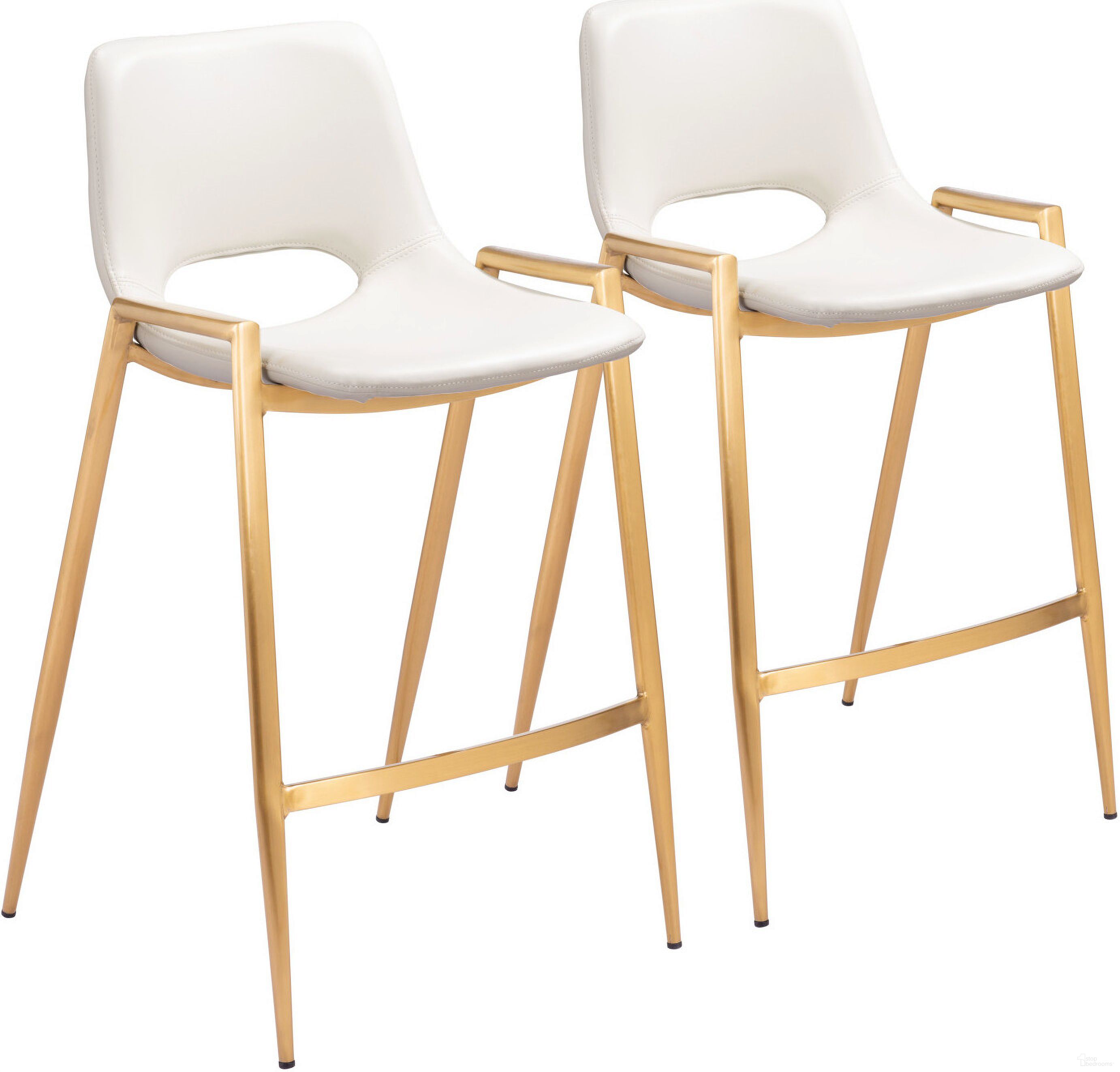 The appearance of Desi Counter Stool Set of 2 In White and Gold designed by Zuo Modern in the modern / contemporary interior design. This white and gold piece of furniture was selected by 1StopBedrooms from Desi Collection to add a touch of cosiness and style into your home. Sku: 109553. Material: Polyurethane.