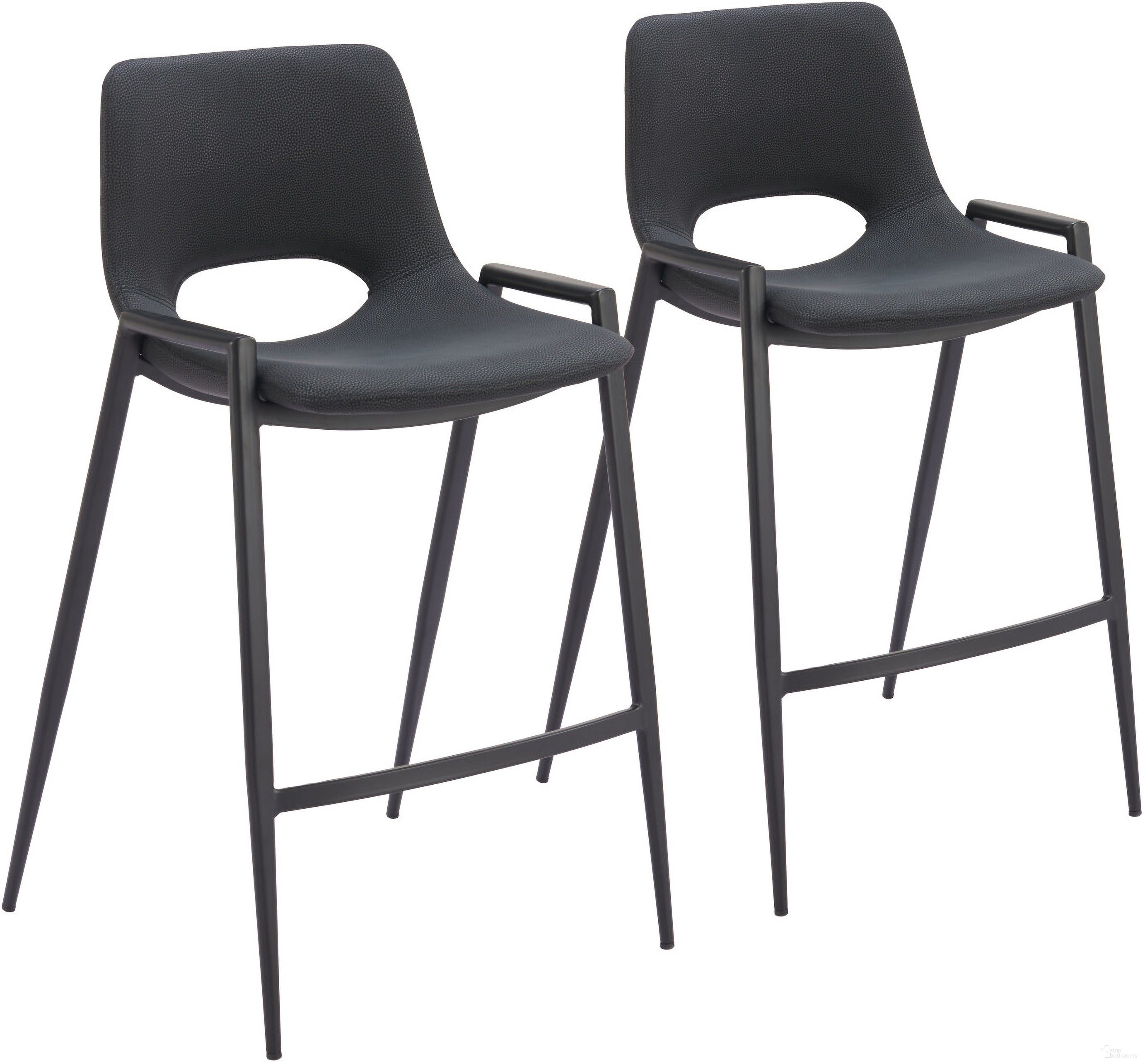 The appearance of Desi Counter Stool Set of 2 In Black designed by Zuo Modern in the modern / contemporary interior design. This black piece of furniture was selected by 1StopBedrooms from Desi Collection to add a touch of cosiness and style into your home. Sku: 109537. Material: Polyurethane.