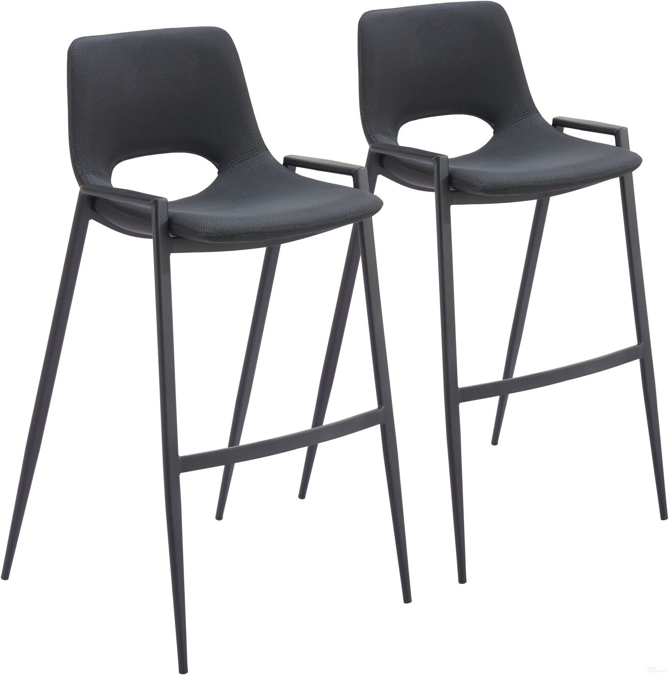 The appearance of Desi Barstool Set of 2 In Black designed by Zuo Modern in the modern / contemporary interior design. This black piece of furniture was selected by 1StopBedrooms from Desi Collection to add a touch of cosiness and style into your home. Sku: 109540. Material: Polyurethane.