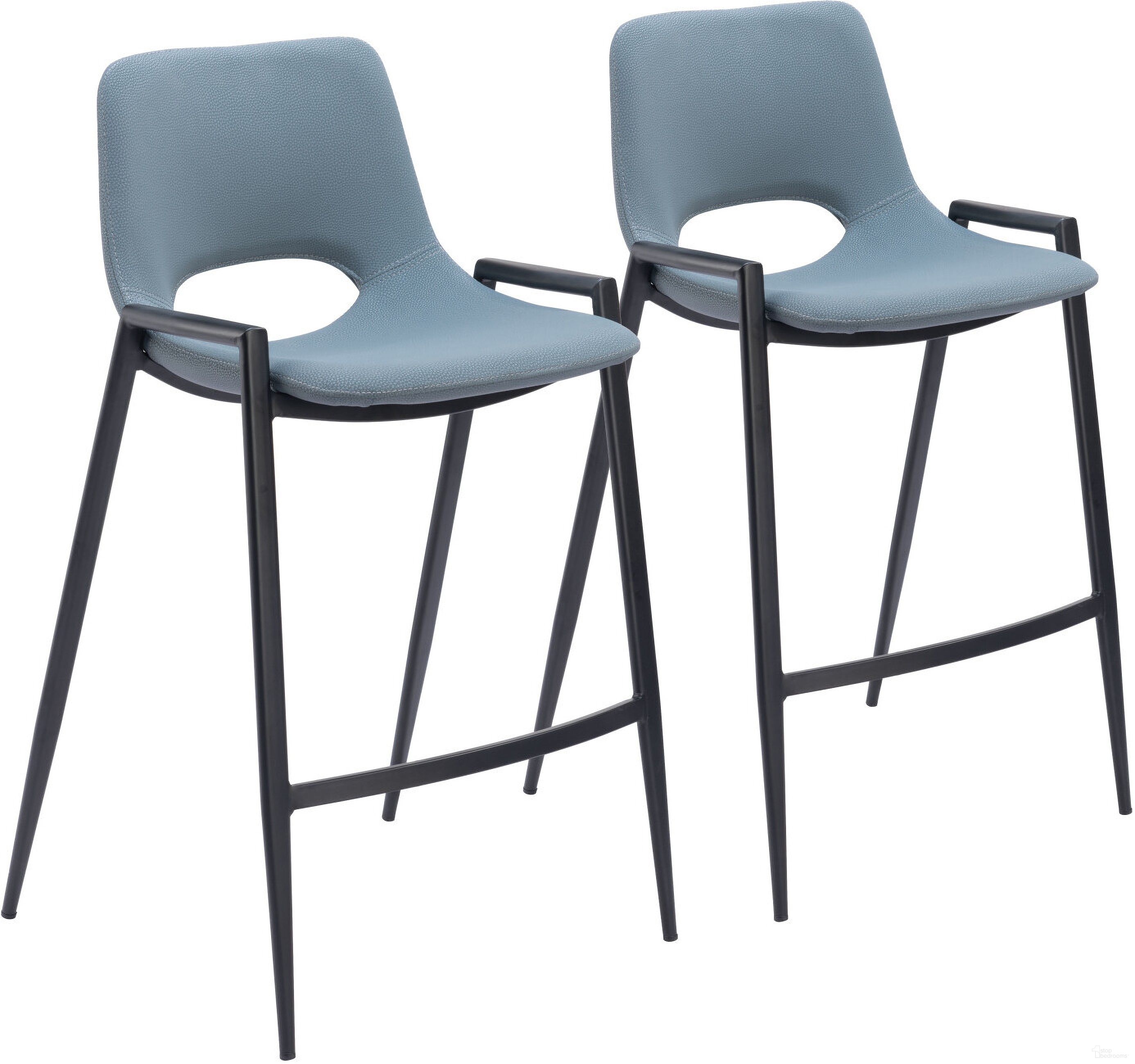 The appearance of Desi Counter Stool Set of 2 In Azure Gray designed by Zuo Modern in the modern / contemporary interior design. This gray piece of furniture  was selected by 1StopBedrooms from Desi Collection to add a touch of cosiness and style into your home. Sku: 109539. Material: Polyurethane.