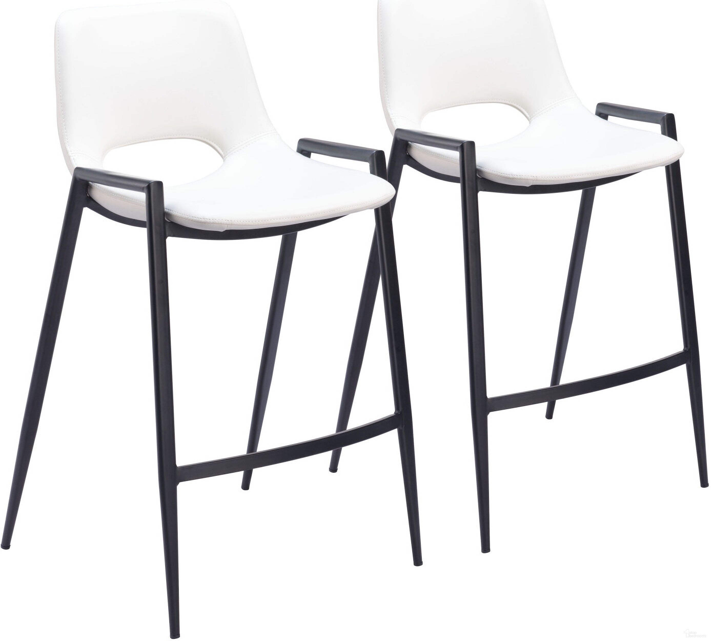 The appearance of Desi Counter Stool Set of 2 In White designed by Zuo Modern in the modern / contemporary interior design. This white piece of furniture was selected by 1StopBedrooms from Desi Collection to add a touch of cosiness and style into your home. Sku: 109538. Material: Polyurethane.