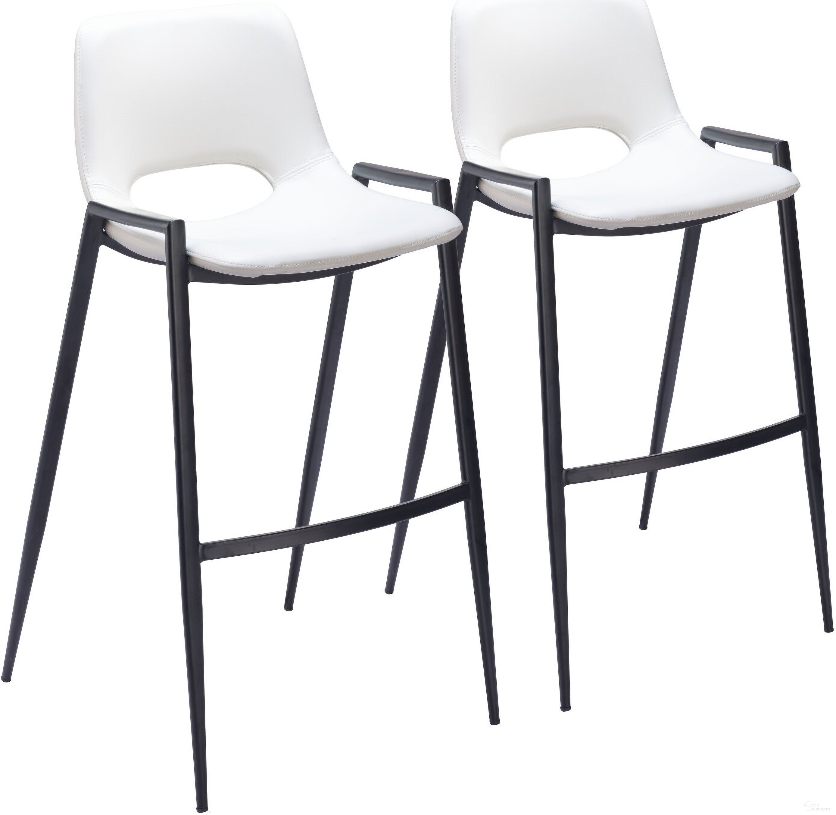 The appearance of Desi Barstool Set of 2 In White designed by Zuo Modern in the modern / contemporary interior design. This white piece of furniture  was selected by 1StopBedrooms from Desi Collection to add a touch of cosiness and style into your home. Sku: 109541. Material: Polyurethane.