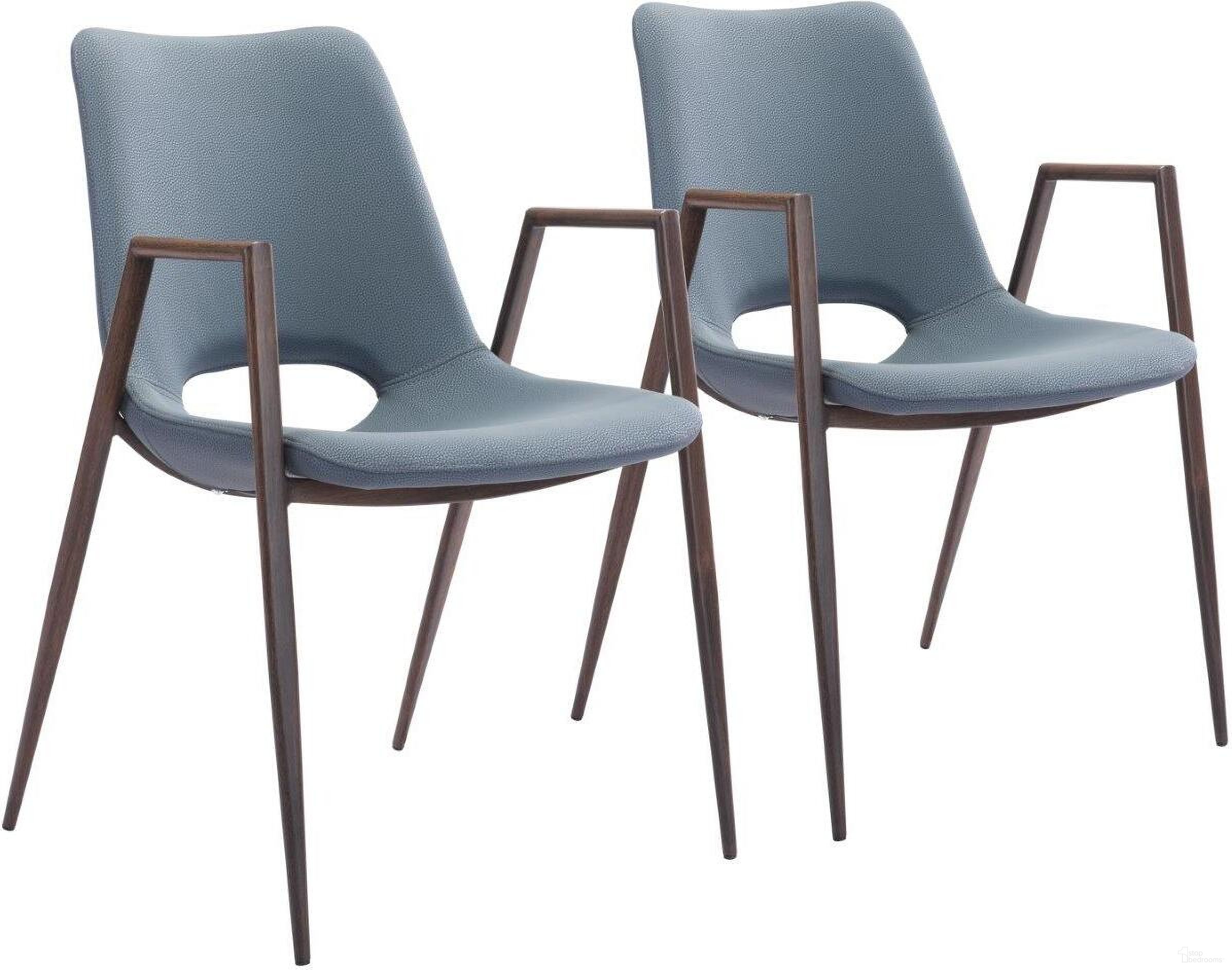 Desi Dining Chair Set of 2 In Azure Gray and Walnut