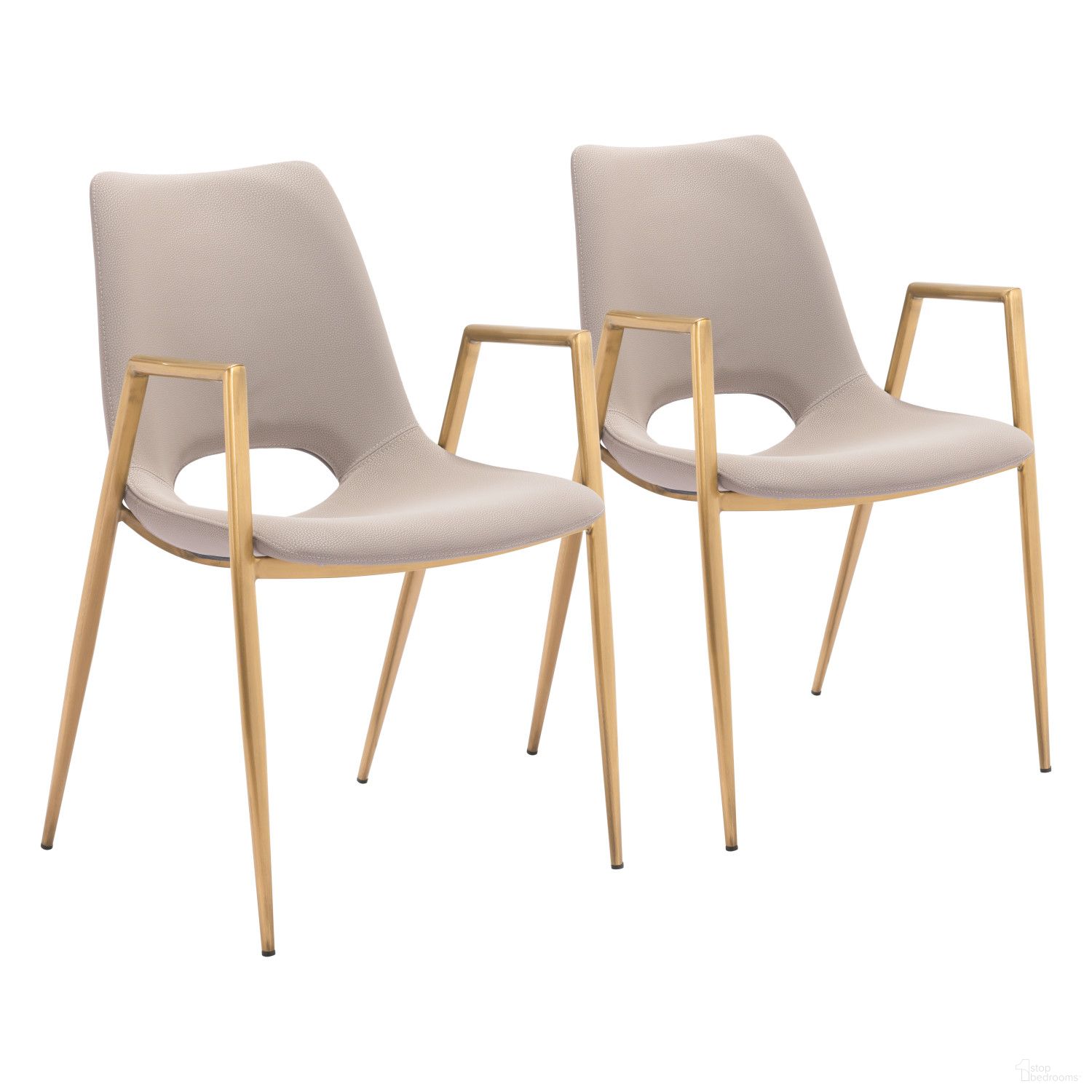 The appearance of Desi Dining Chair Set of 2 In Beige and Gold designed by Zuo Modern in the modern / contemporary interior design. This gold and beige piece of furniture was selected by 1StopBedrooms from Desi Collection to add a touch of cosiness and style into your home. Sku: 109731. Material: Polyurethane. Chair Type: Arm Chair.