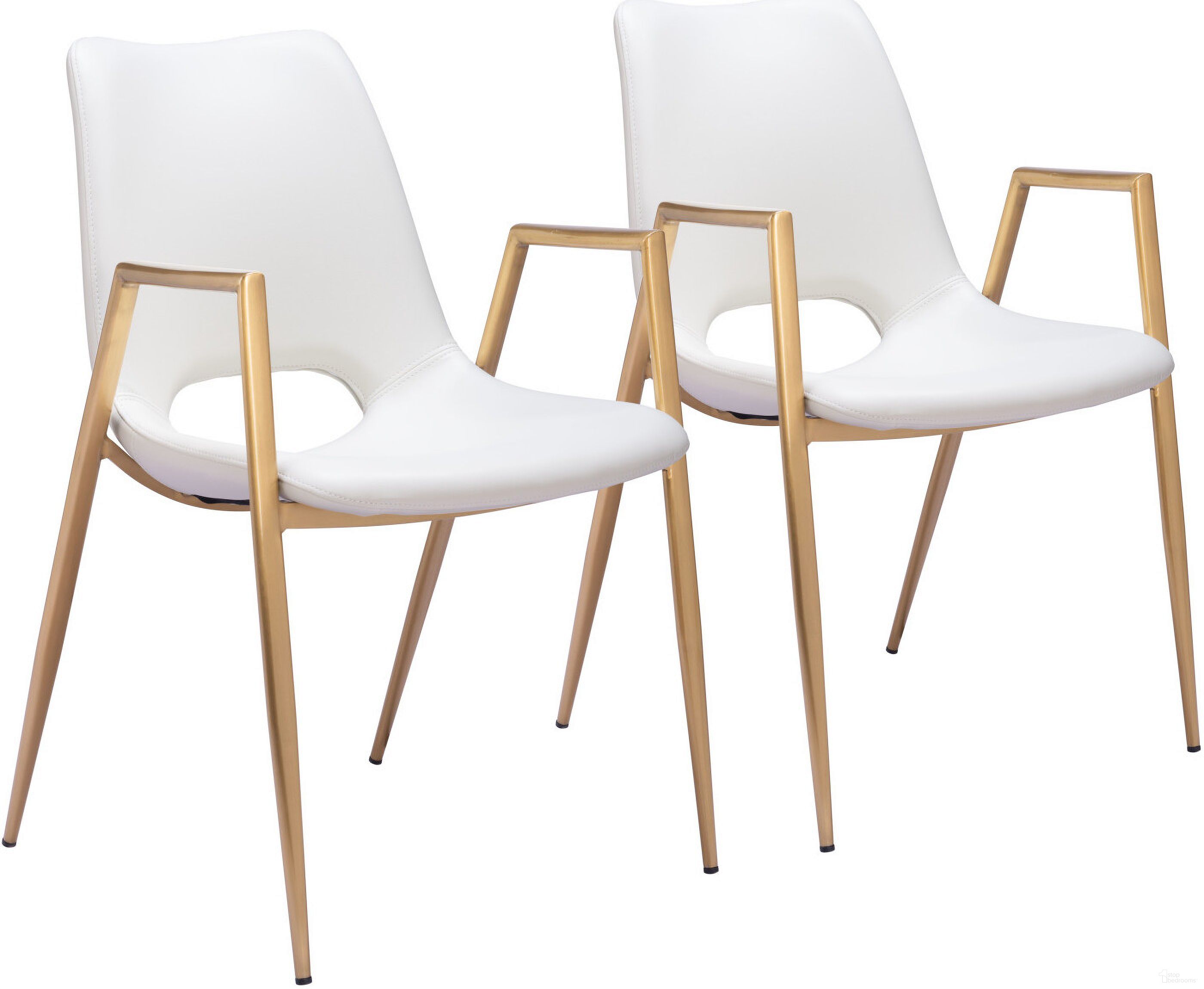 The appearance of Desi Dining Chair Set of 2 In White and Gold designed by Zuo Modern in the modern / contemporary interior design. This white and gold piece of furniture  was selected by 1StopBedrooms from Desi Collection to add a touch of cosiness and style into your home. Sku: 109550. Material: Polyurethane. Chair Type: Arm Chair.